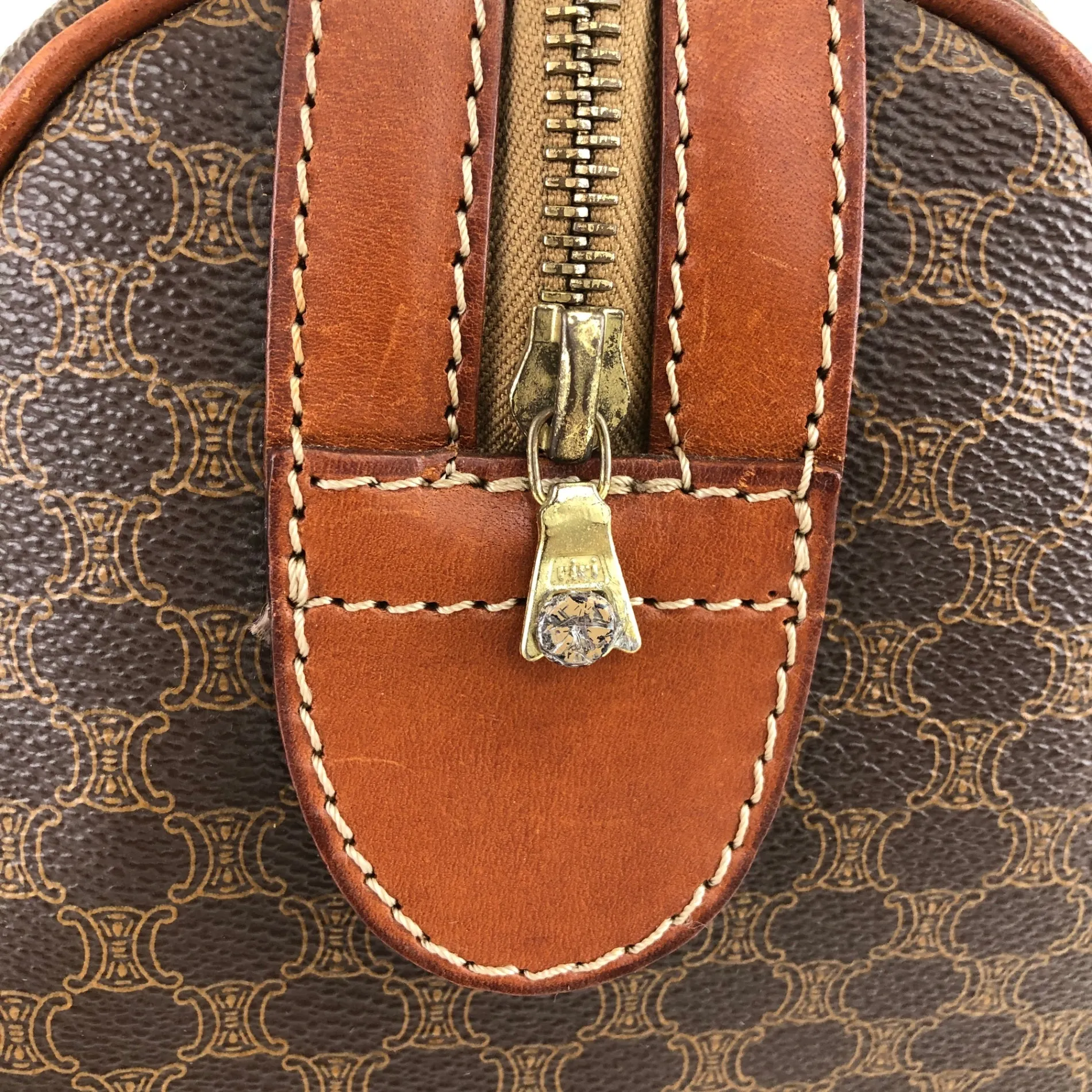 CELINE Macadam Blason Handbag Boston bag Brown Vintage imb8j6