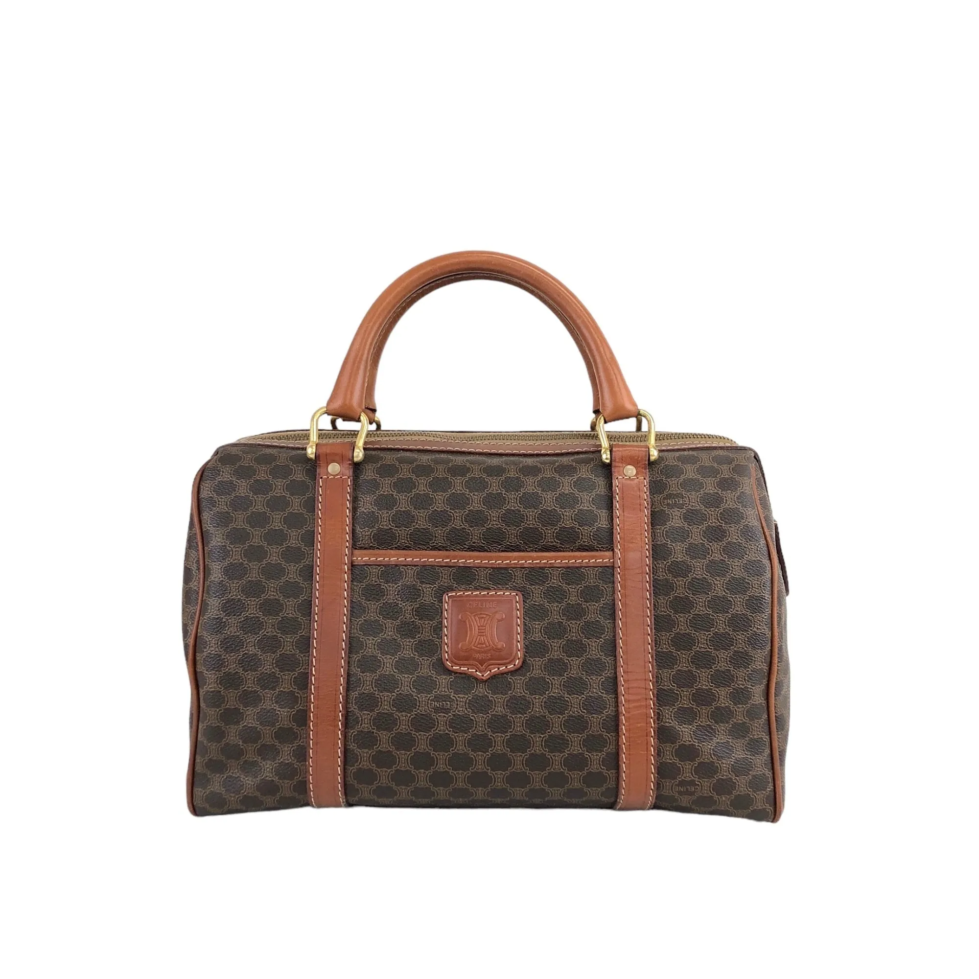 CELINE Macadam Blason Handbag Boston bag Brown Vintage imb8j6