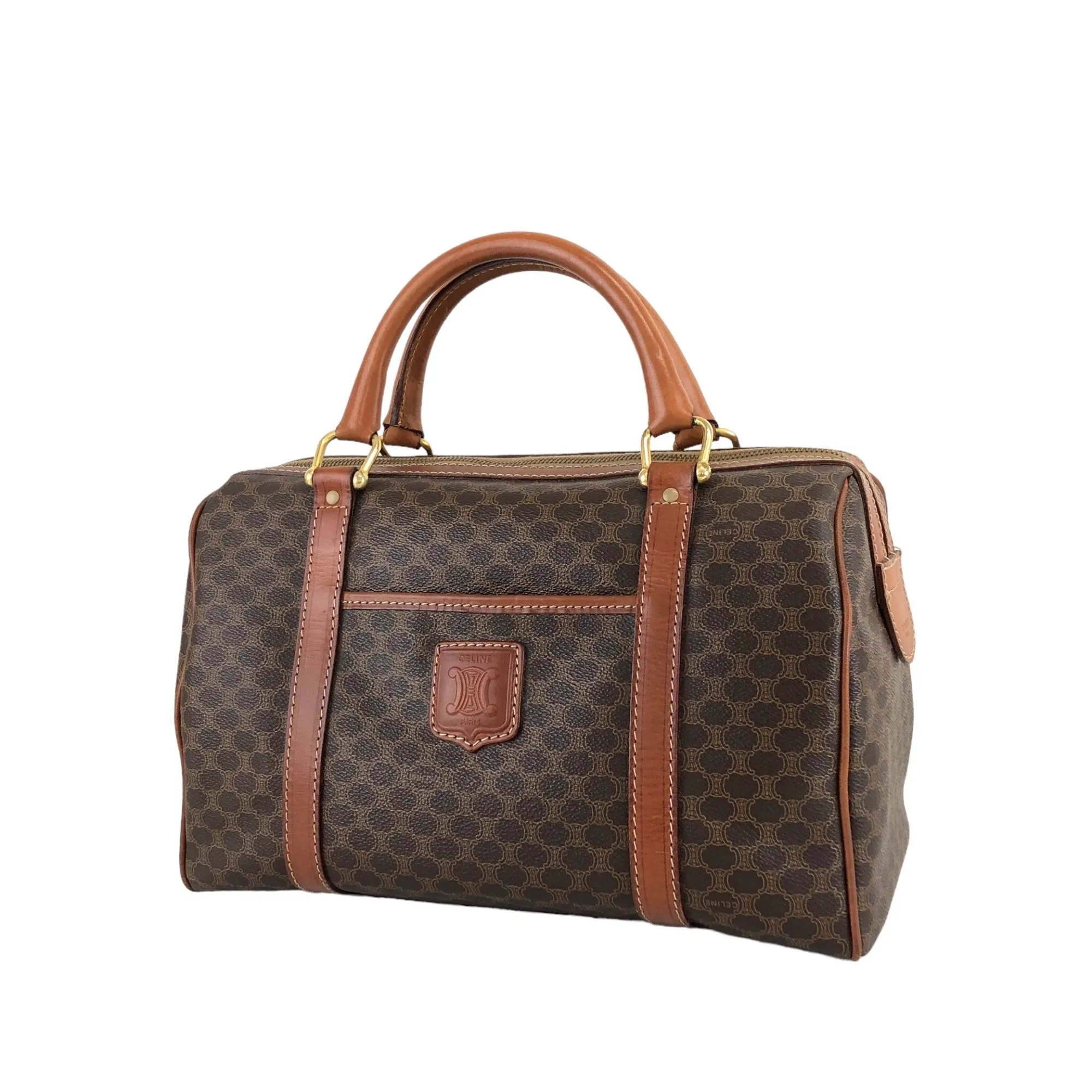 CELINE Macadam Blason Handbag Boston bag Brown Vintage imb8j6