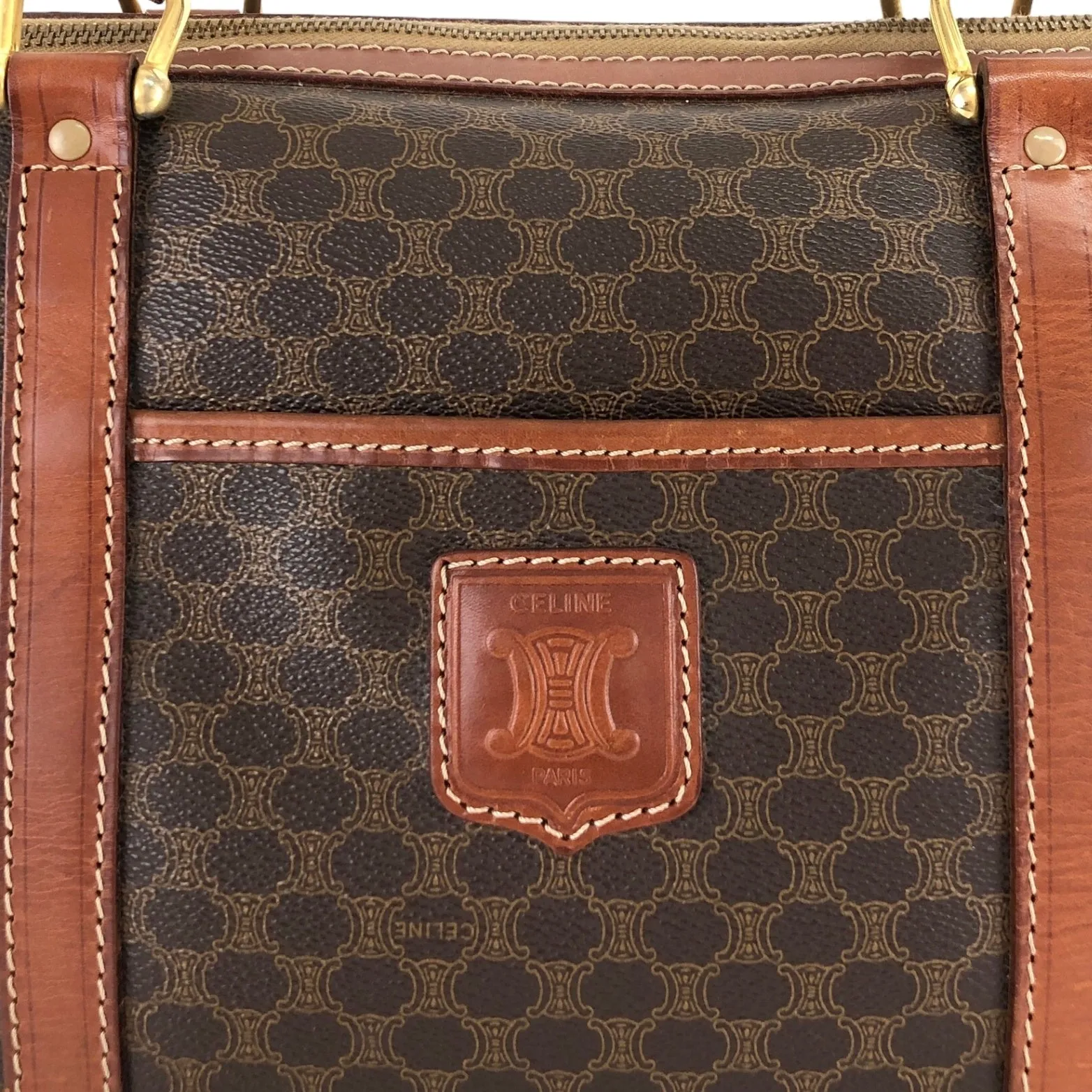 CELINE Macadam Blason Handbag Boston bag Brown Vintage imb8j6