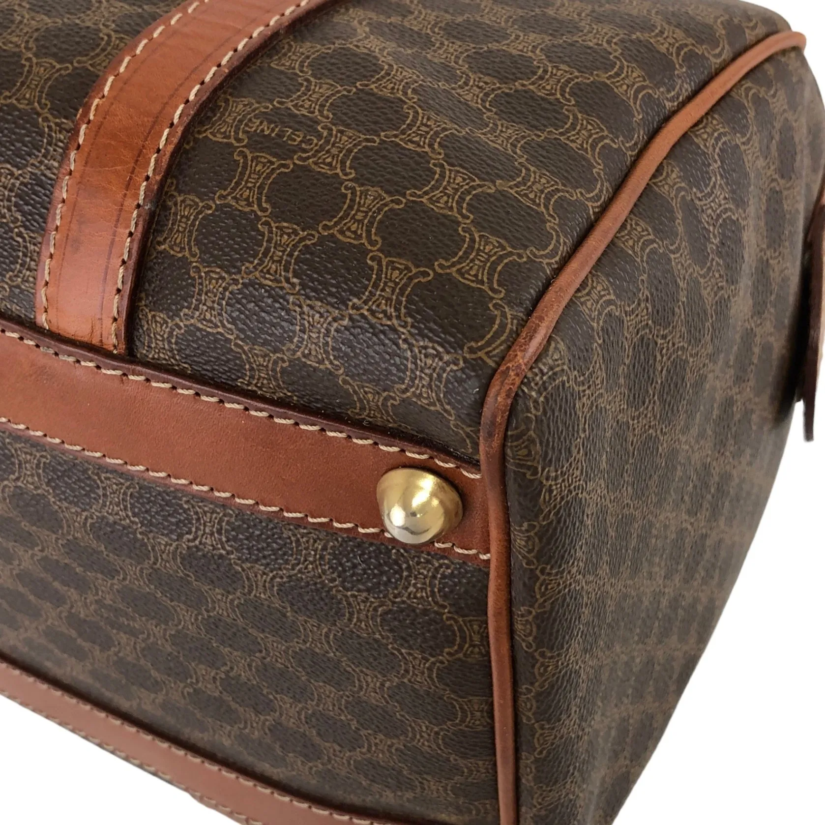CELINE Macadam Blason Handbag Boston bag Brown Vintage imb8j6