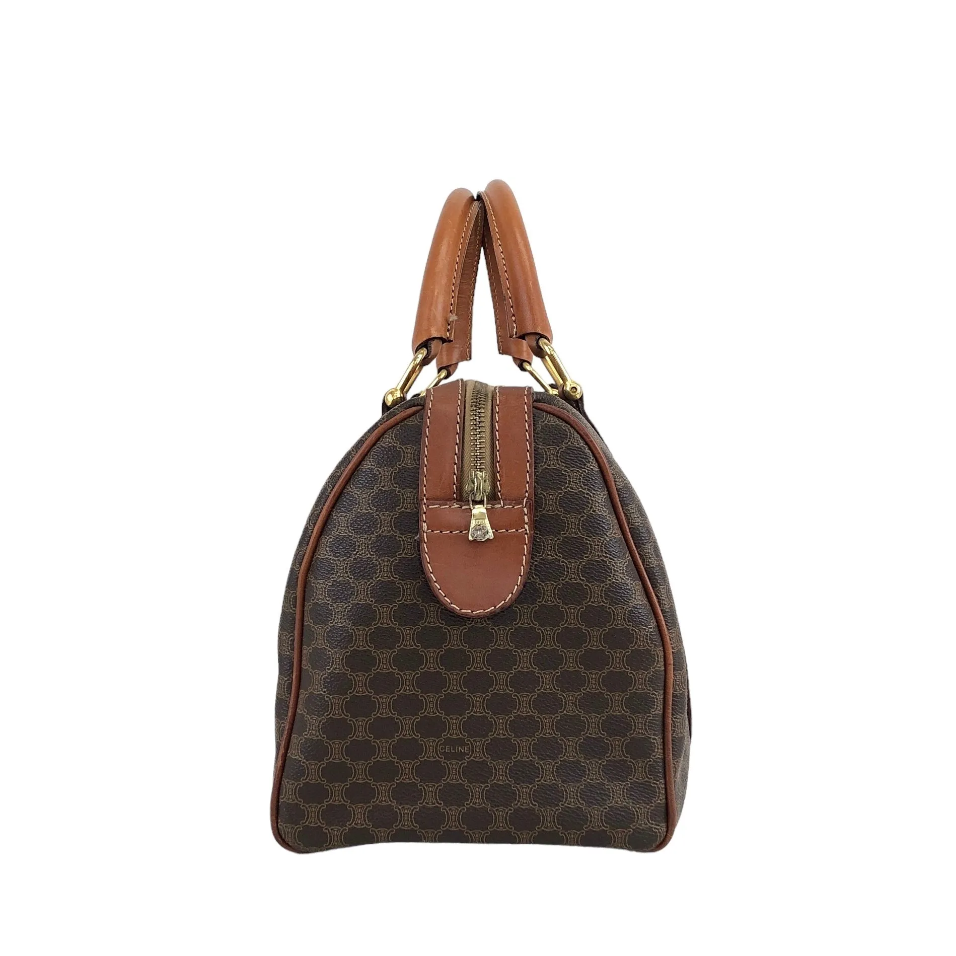 CELINE Macadam Blason Handbag Boston bag Brown Vintage imb8j6