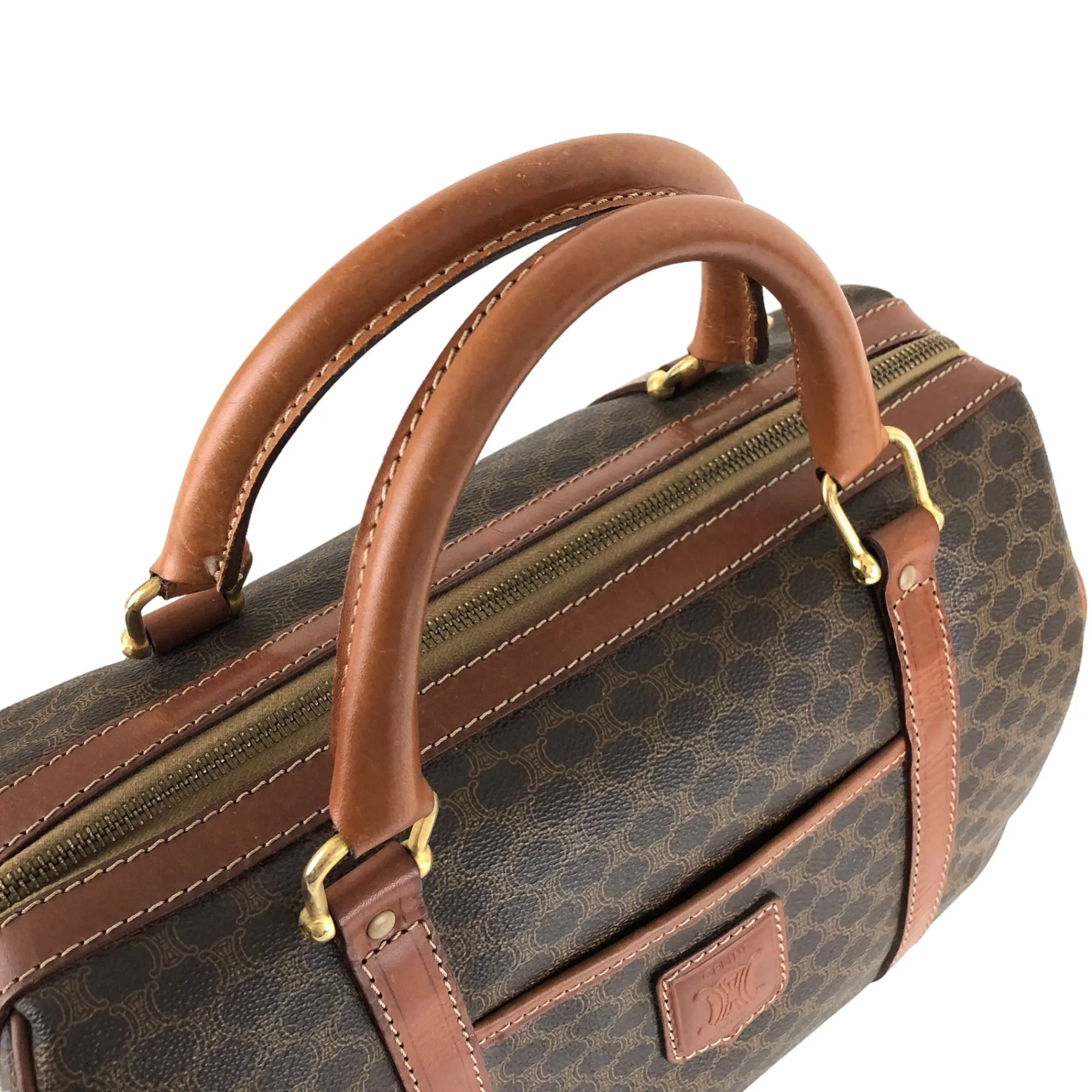 CELINE Macadam Blason Handbag Boston bag Brown Vintage imb8j6