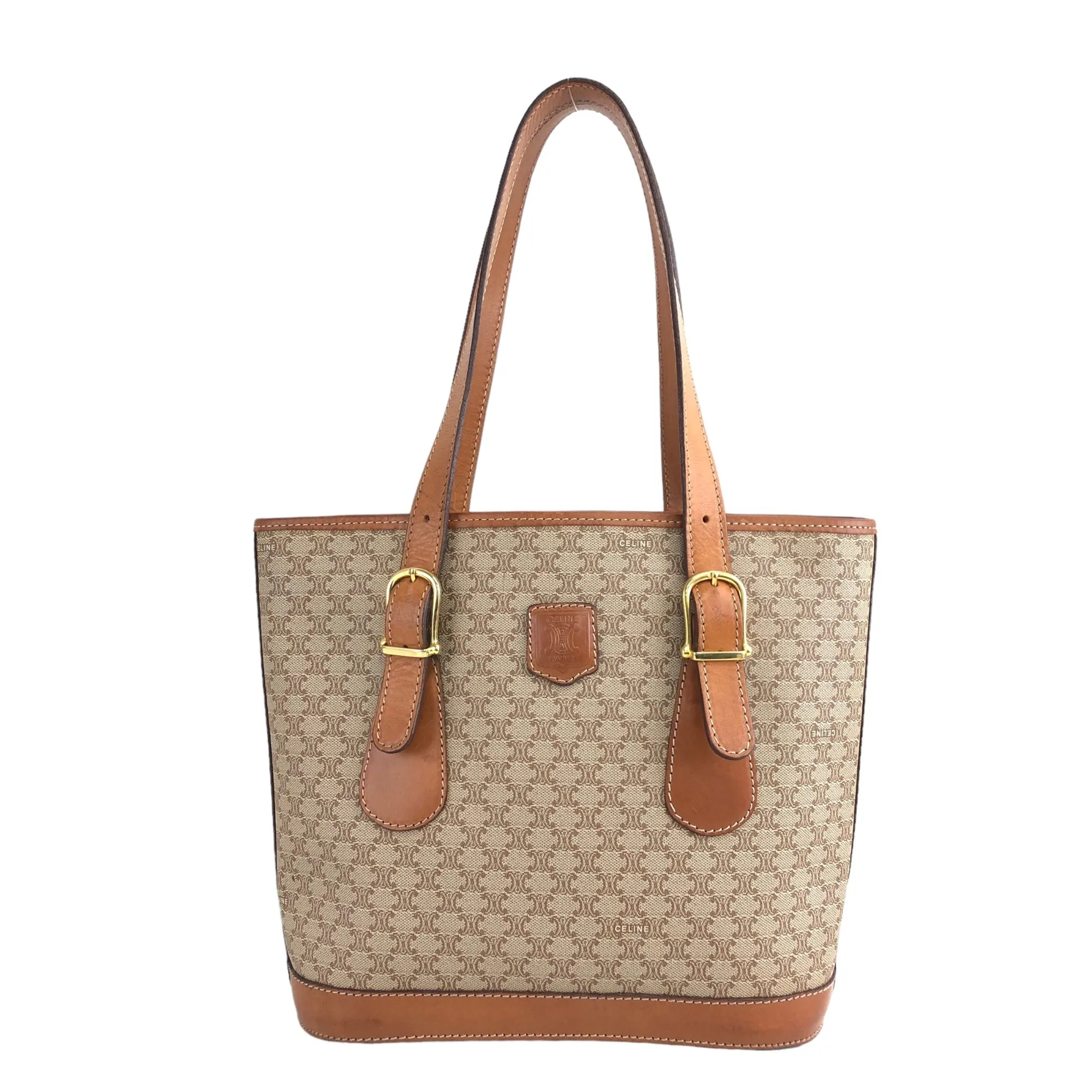 CELINE Macadam Blason Handbag Totebag Beige Vintage w8rs8z
