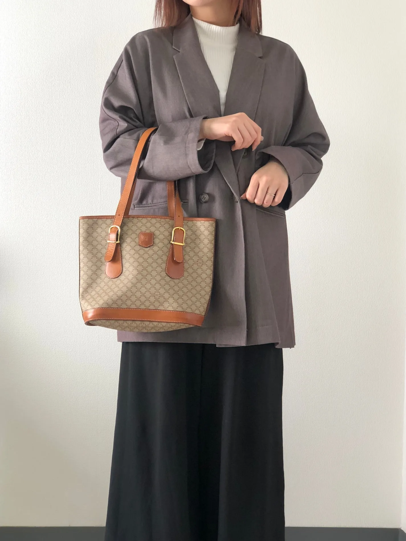 CELINE Macadam Blason Handbag Totebag Beige Vintage w8rs8z