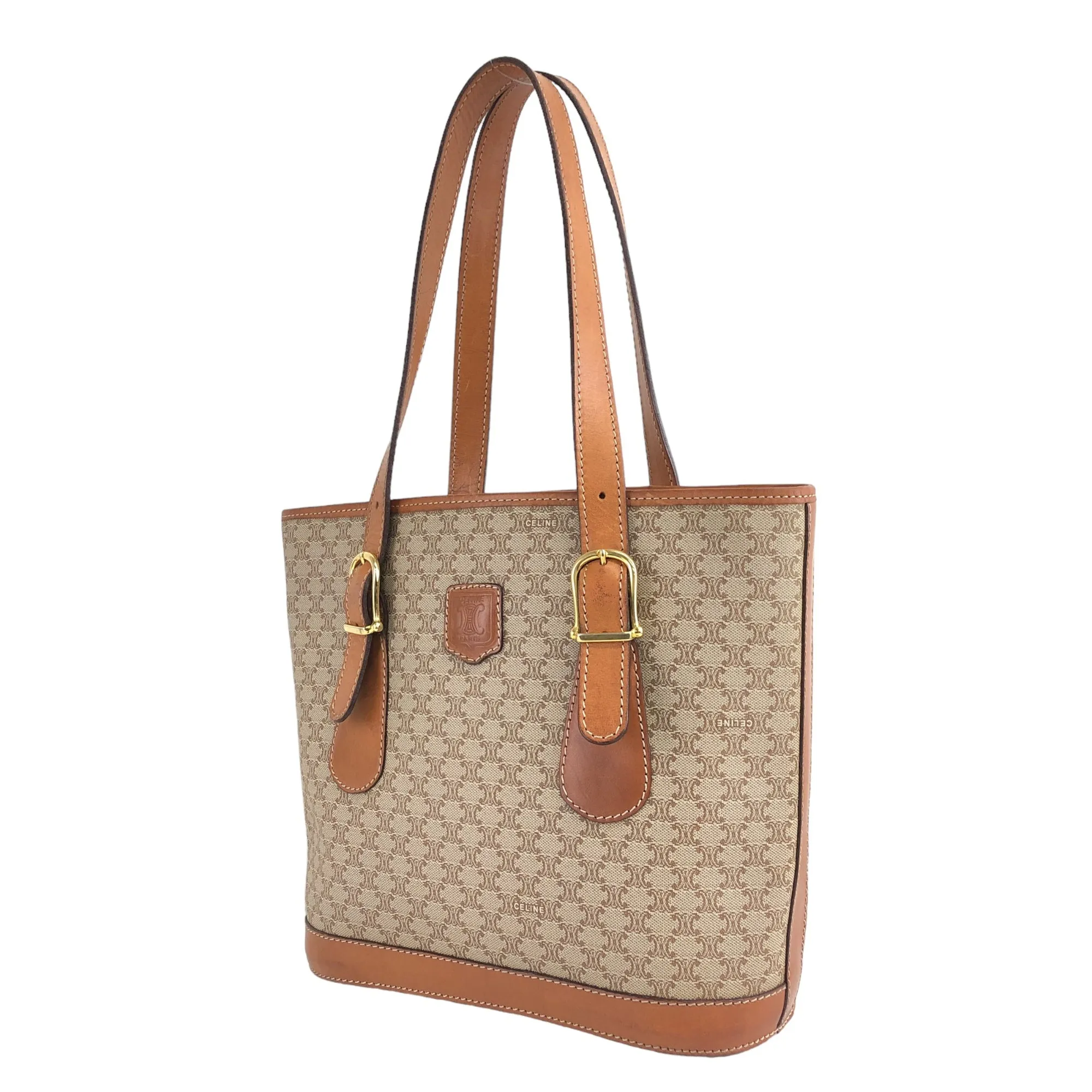 CELINE Macadam Blason Handbag Totebag Beige Vintage w8rs8z