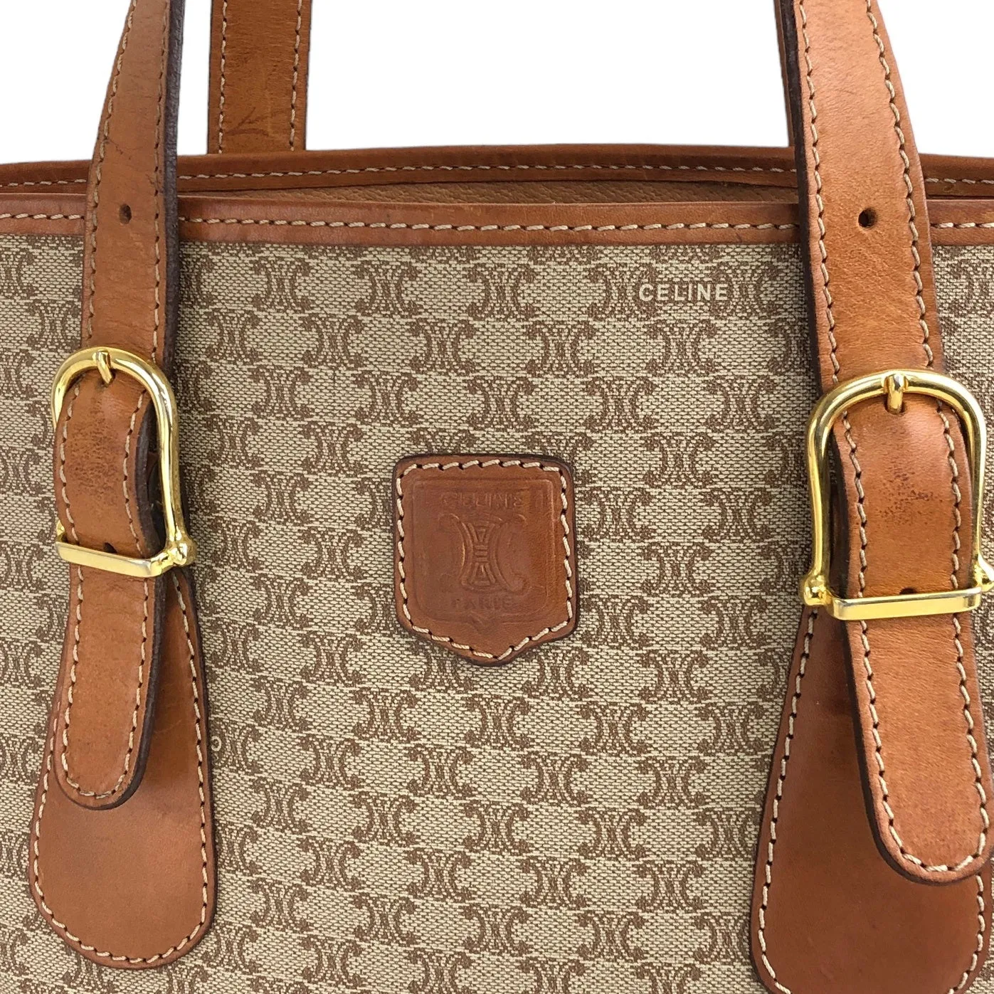 CELINE Macadam Blason Handbag Totebag Beige Vintage w8rs8z