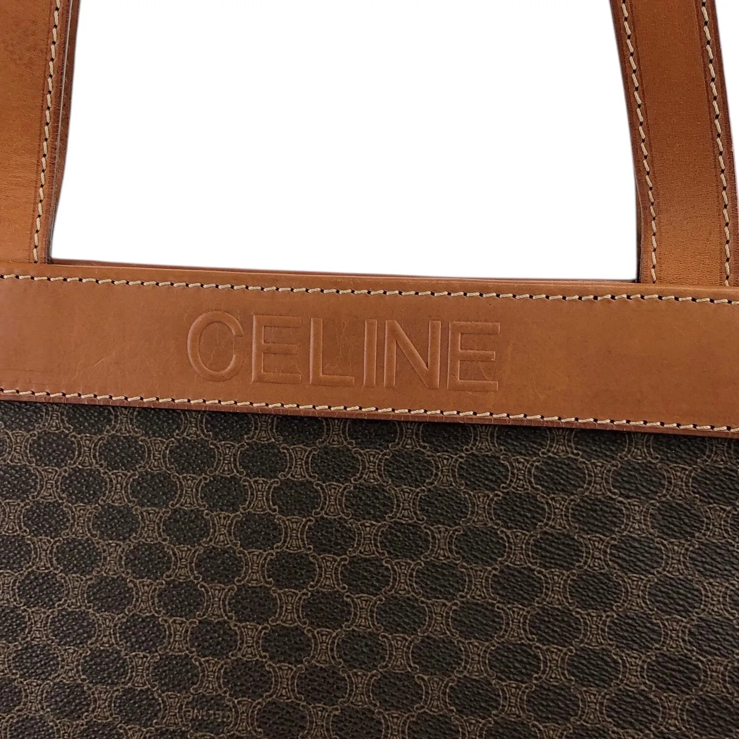 CELINE Macadam Logo Embossed Handbag Brown Vintage fag5p8