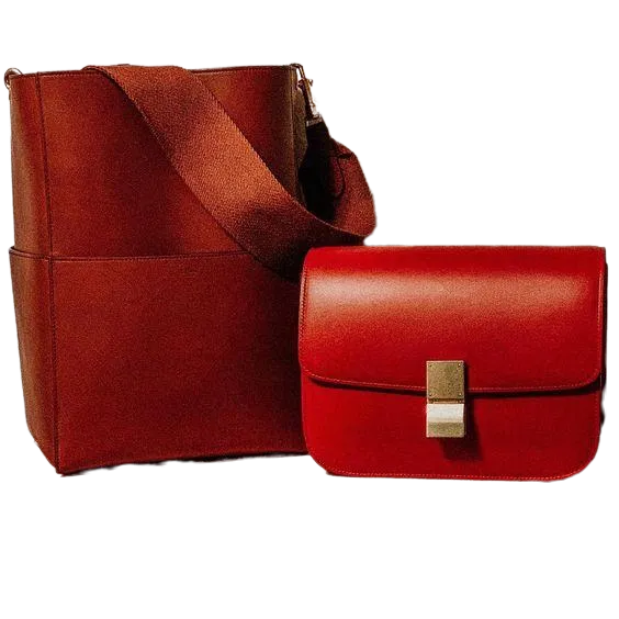 CELINE Red Handbag with Gold Detail