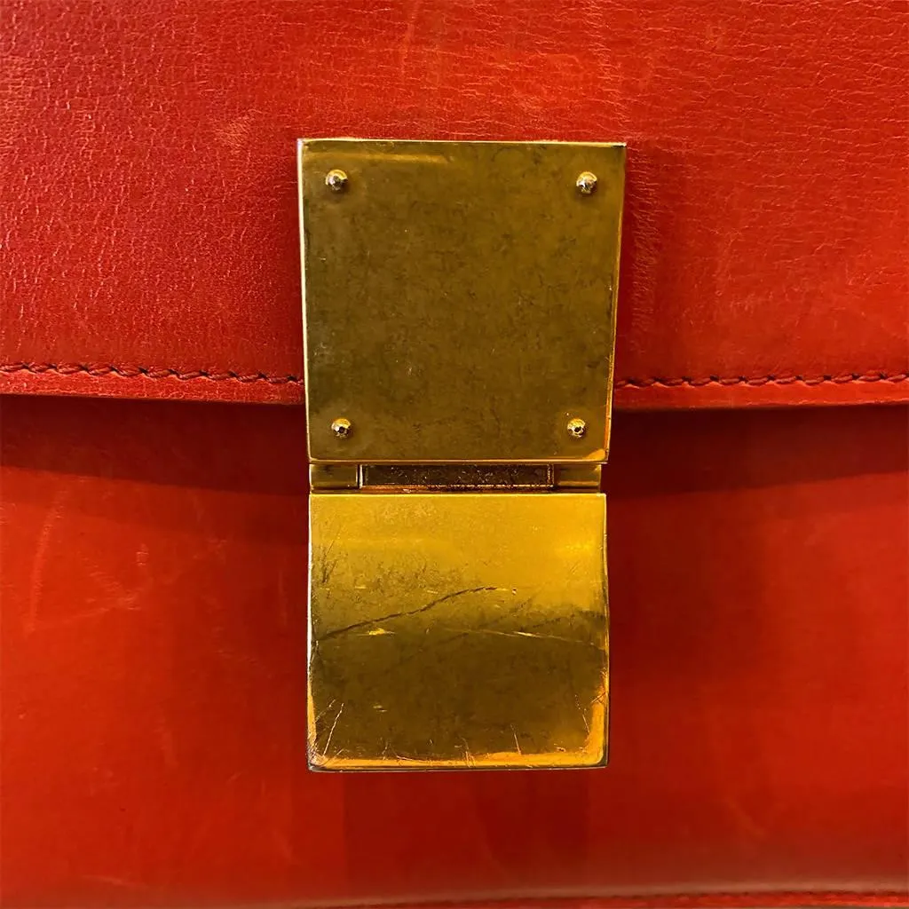 CELINE Red Handbag with Gold Detail