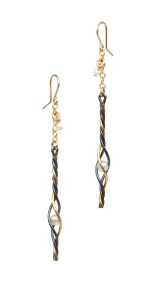 Celtic Drop Earring, patina with pearl