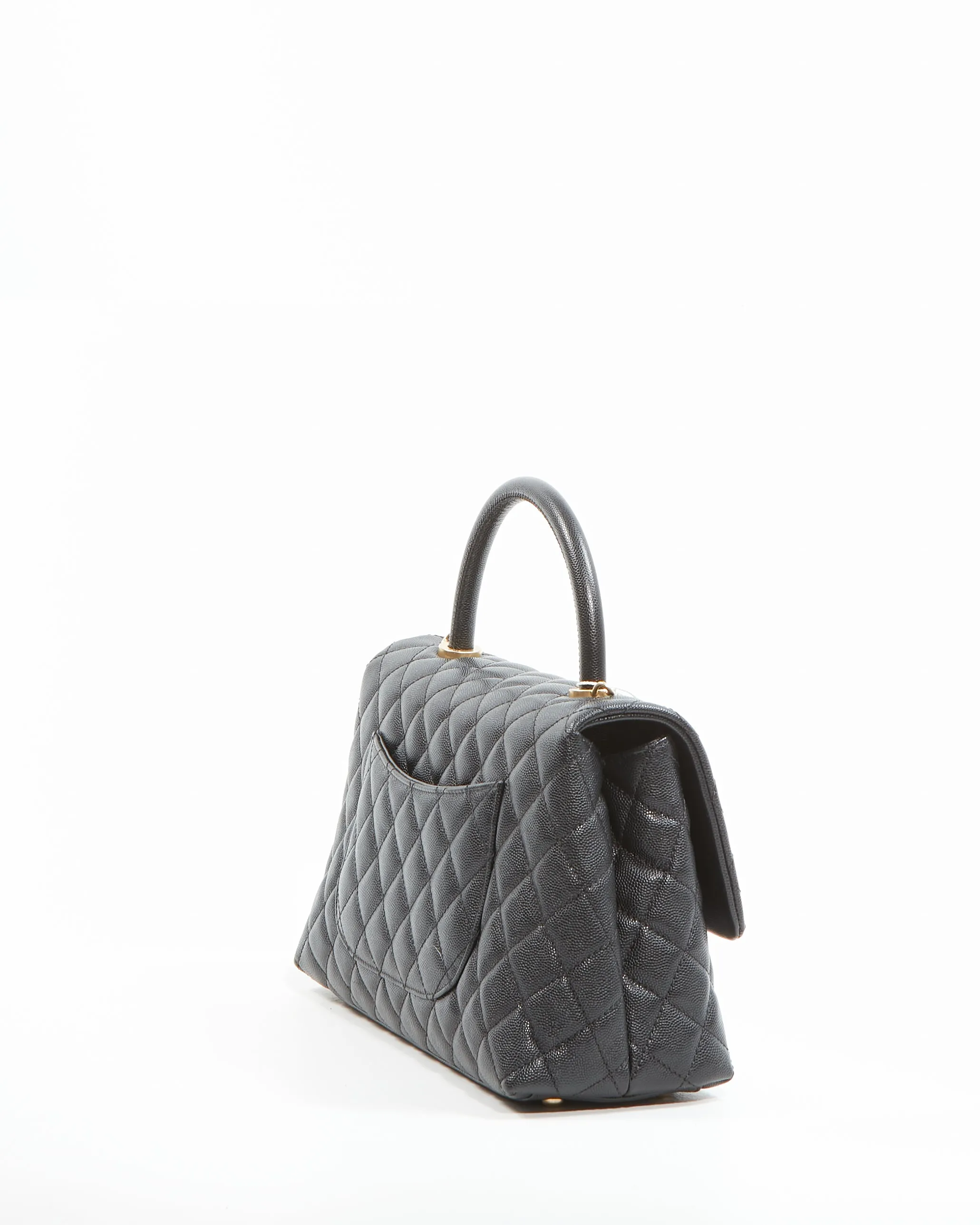 Chanel Black Caviar Medium Quilted Coco Handle Flap Bag