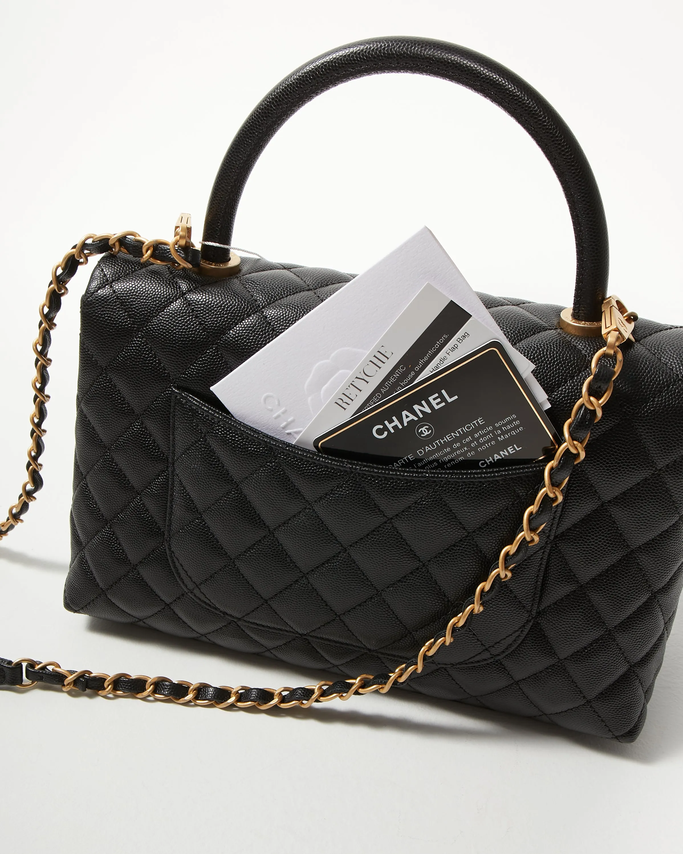 Chanel Black Caviar Medium Quilted Coco Handle Flap Bag
