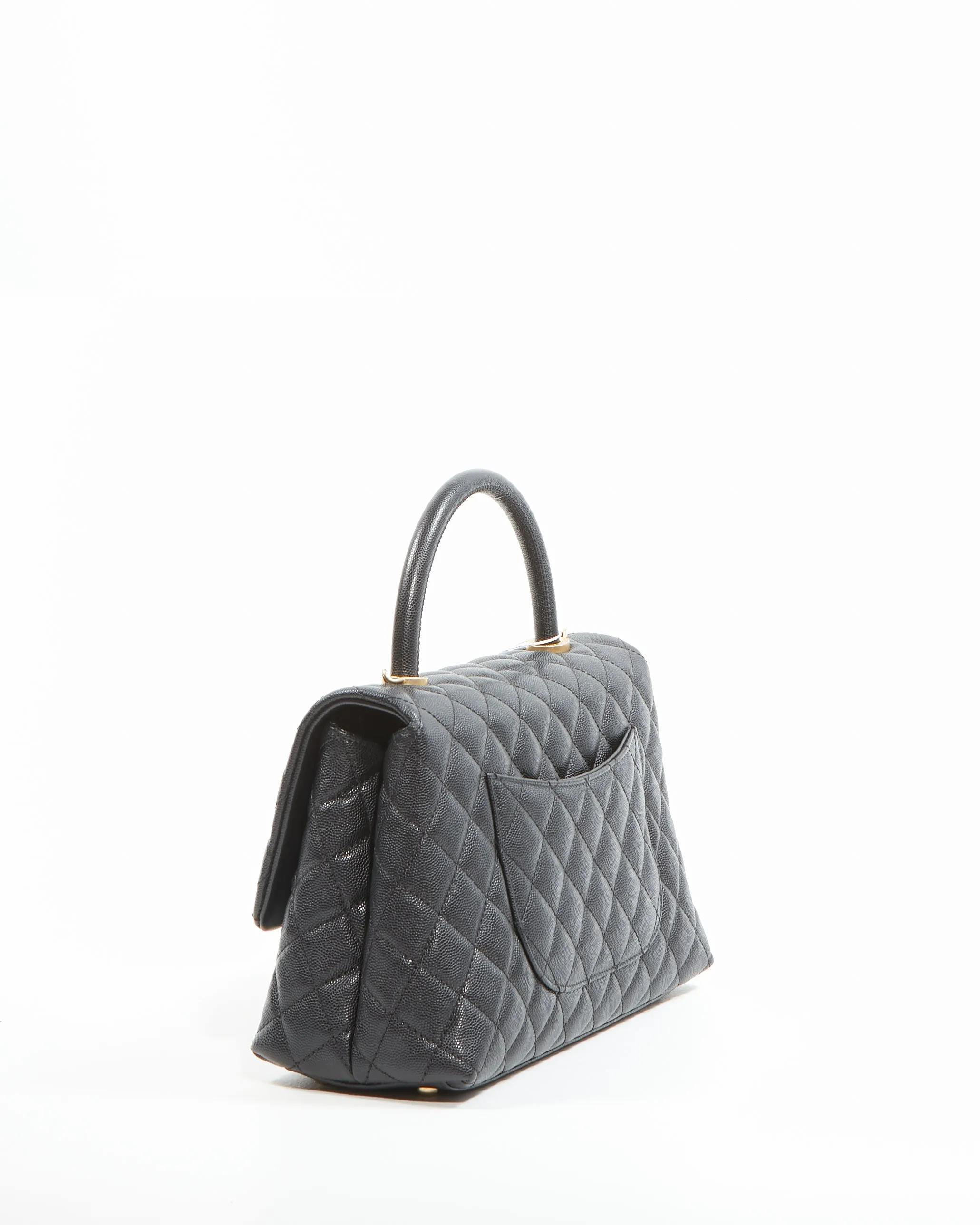 Chanel Black Caviar Medium Quilted Coco Handle Flap Bag
