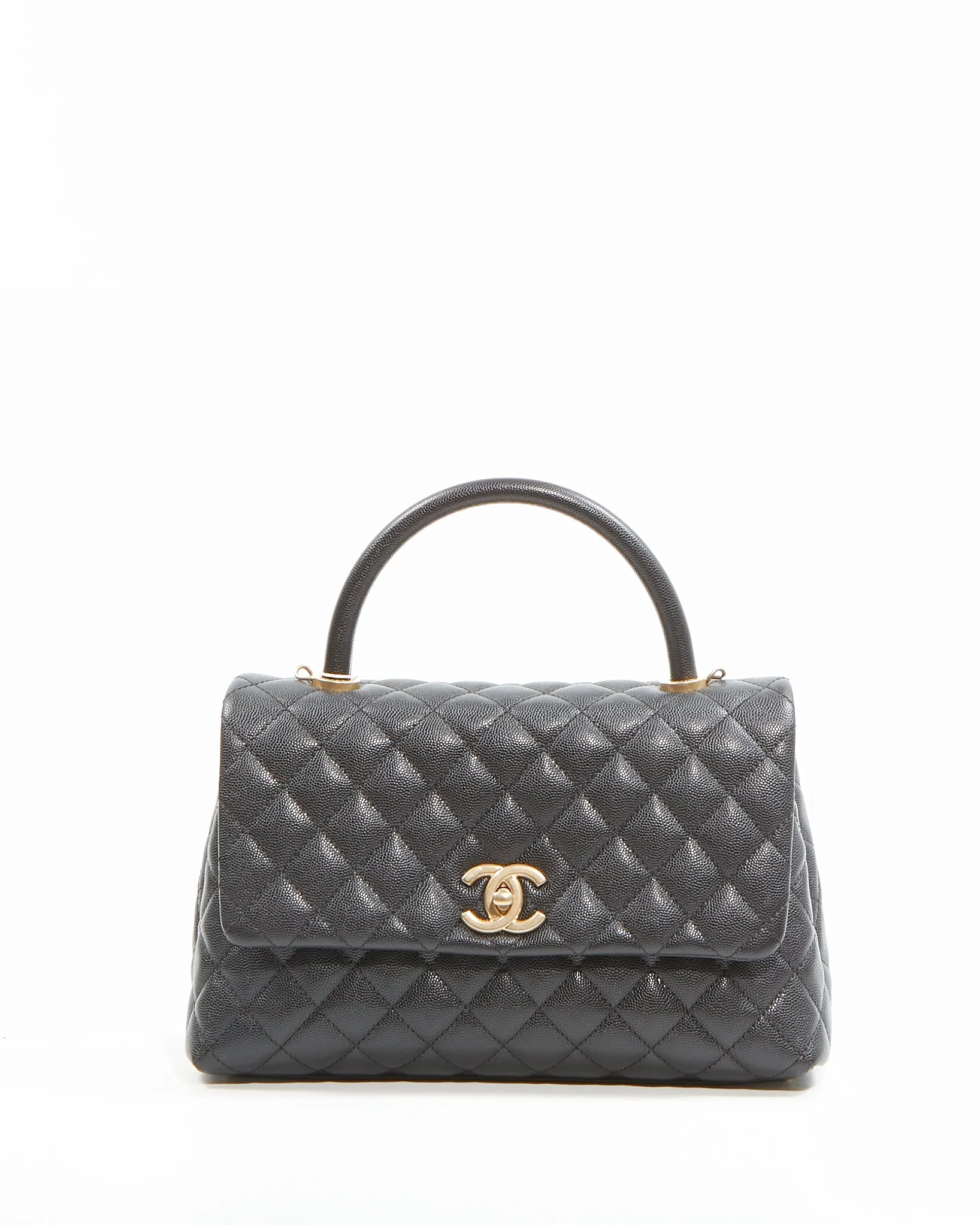 Chanel Black Caviar Medium Quilted Coco Handle Flap Bag