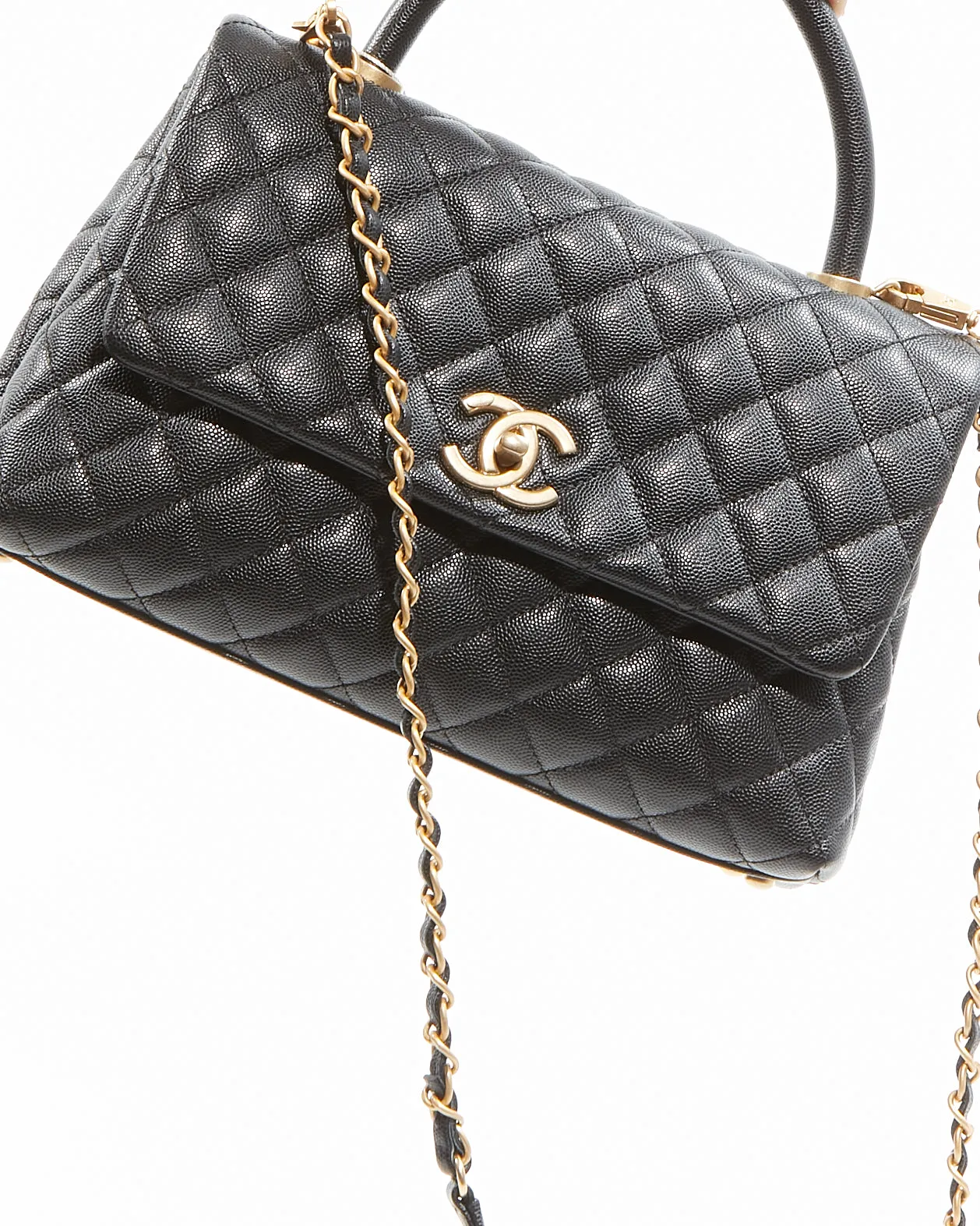 Chanel Black Caviar Medium Quilted Coco Handle Flap Bag