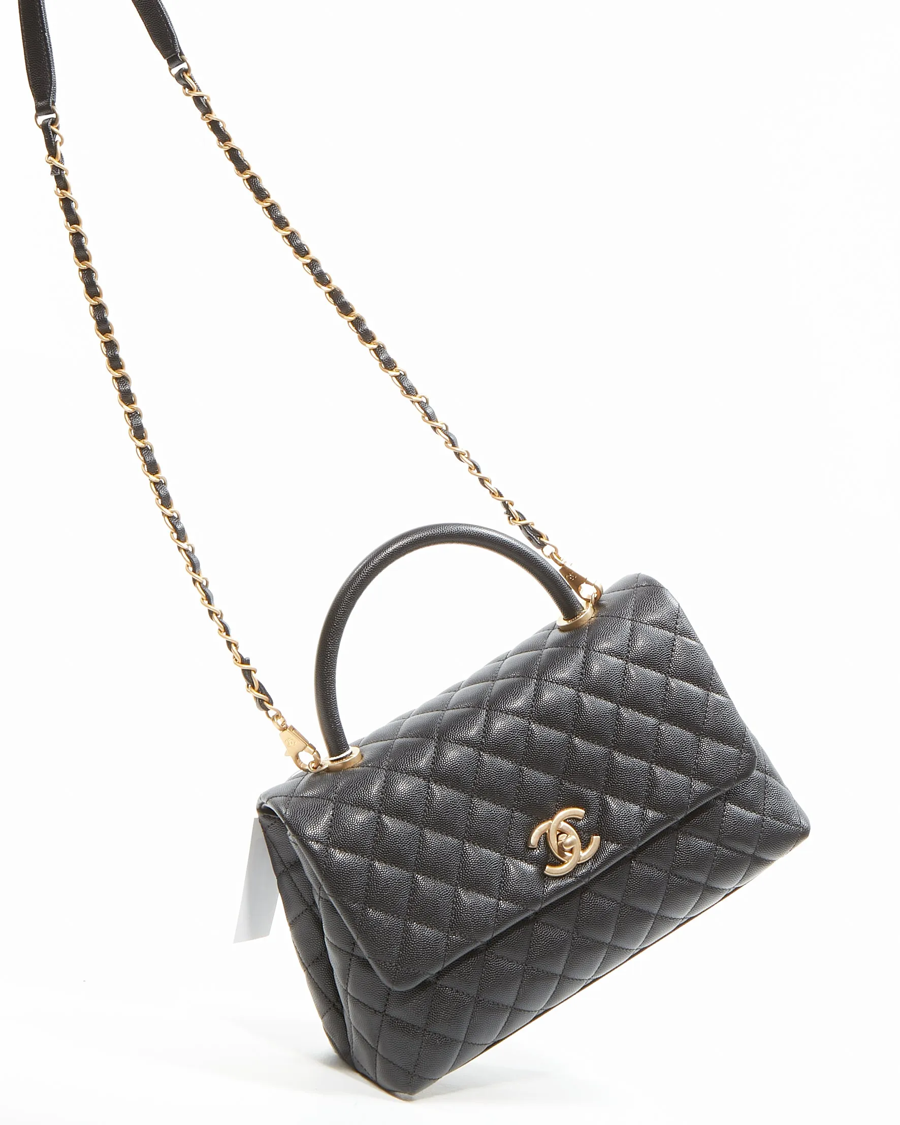 Chanel Black Caviar Medium Quilted Coco Handle Flap Bag