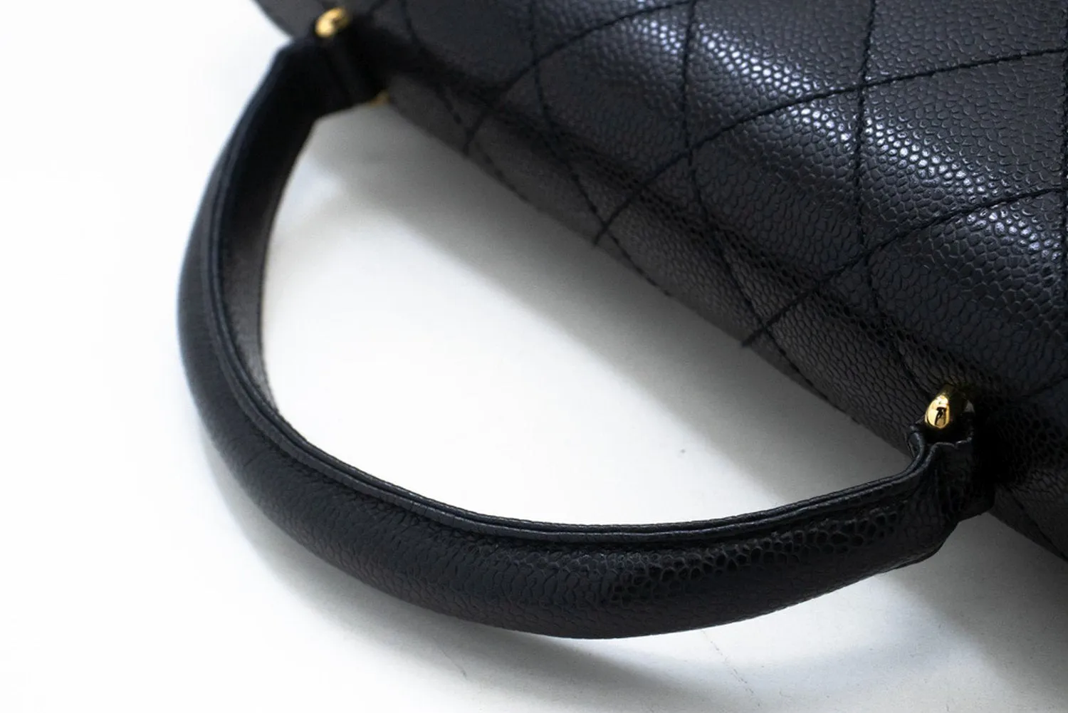CHANEL Caviar Handbag Top Handle Bag Kelly Black Flap Leather Gold n63