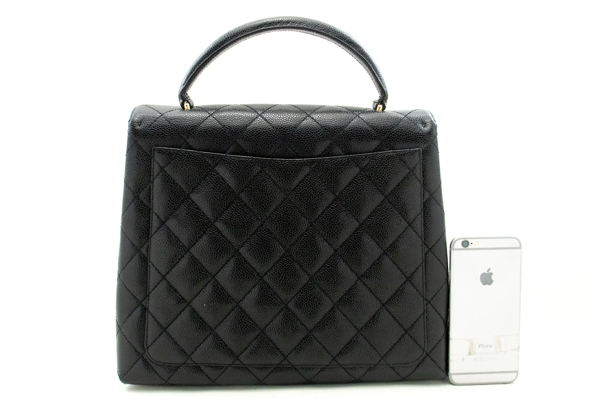 CHANEL Caviar Handbag Top Handle Bag Kelly Black Flap Leather Gold n63