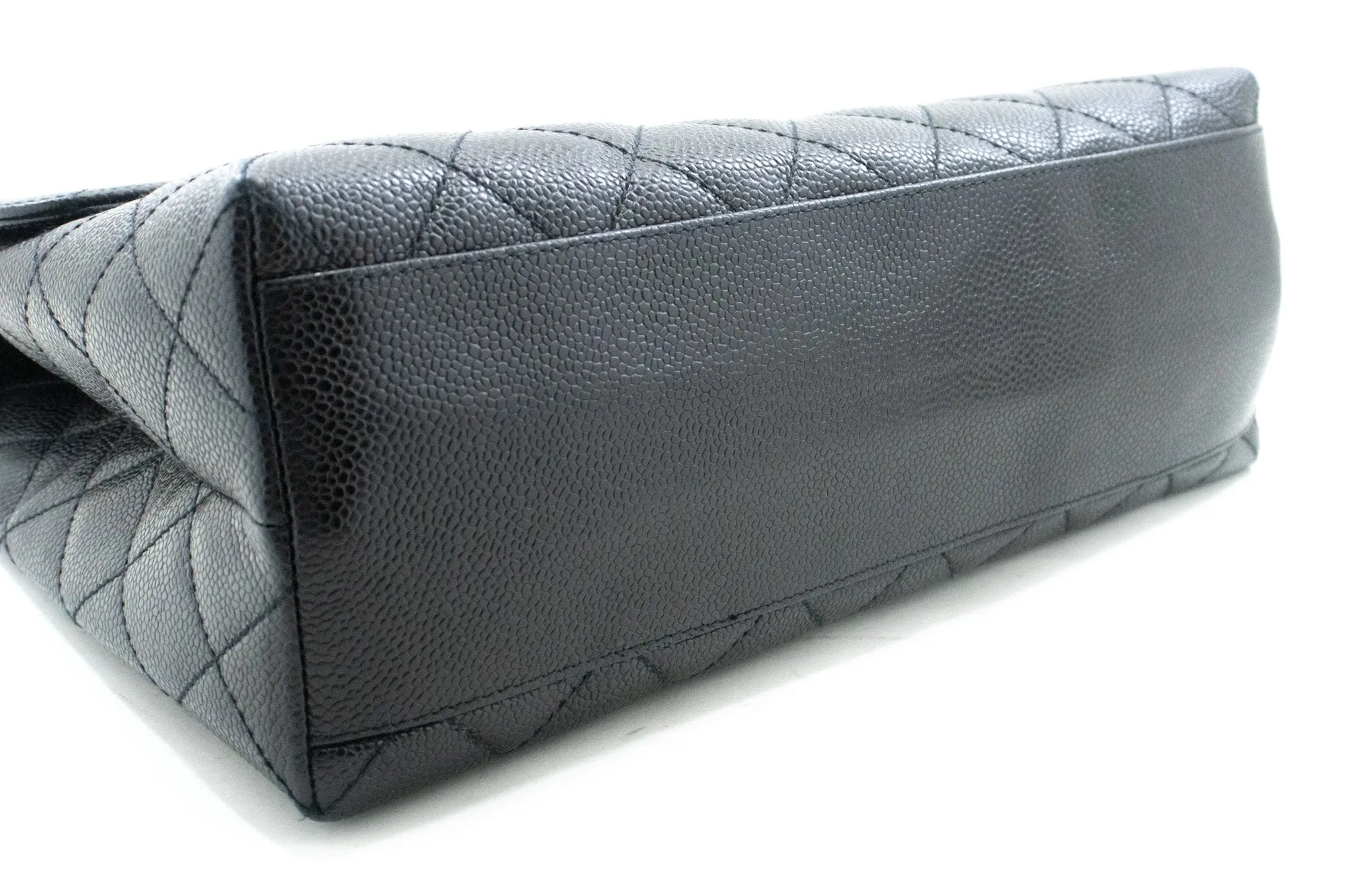 CHANEL Caviar Handbag Top Handle Bag Kelly Black Flap Leather Gold n63