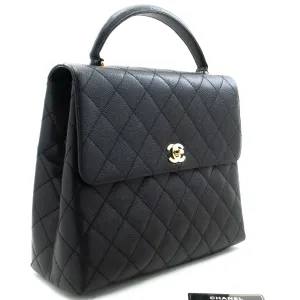 CHANEL Caviar Handbag Top Handle Bag Kelly Black Flap Leather Gold n63