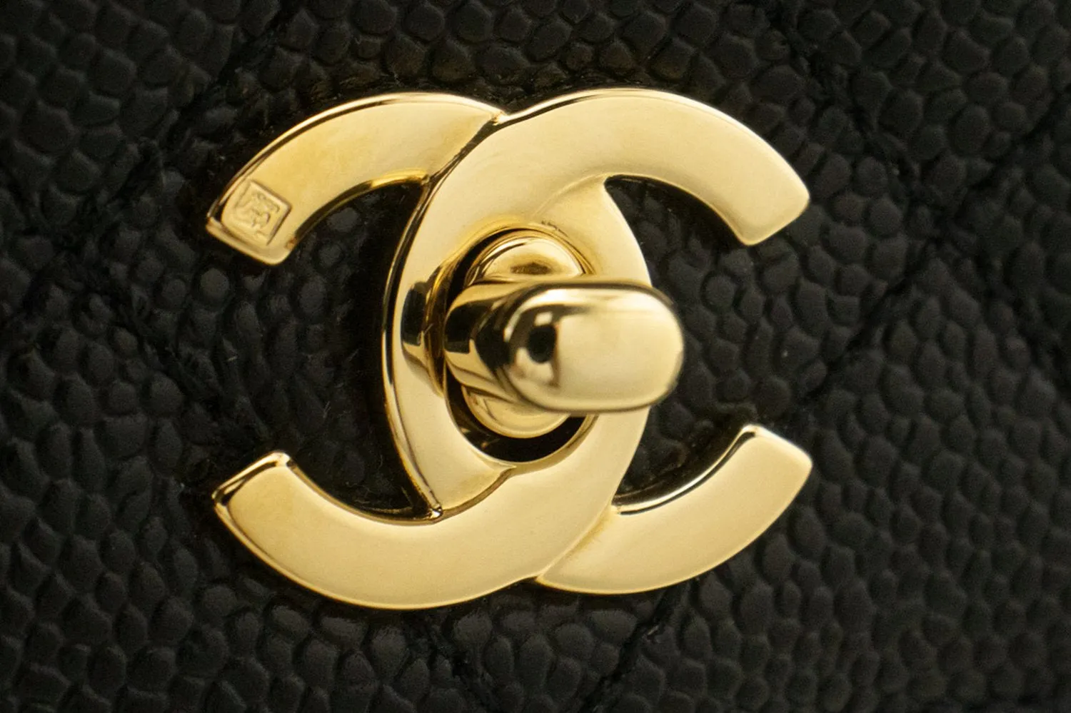 CHANEL Caviar Handbag Top Handle Bag Kelly Black Flap Leather Gold n63