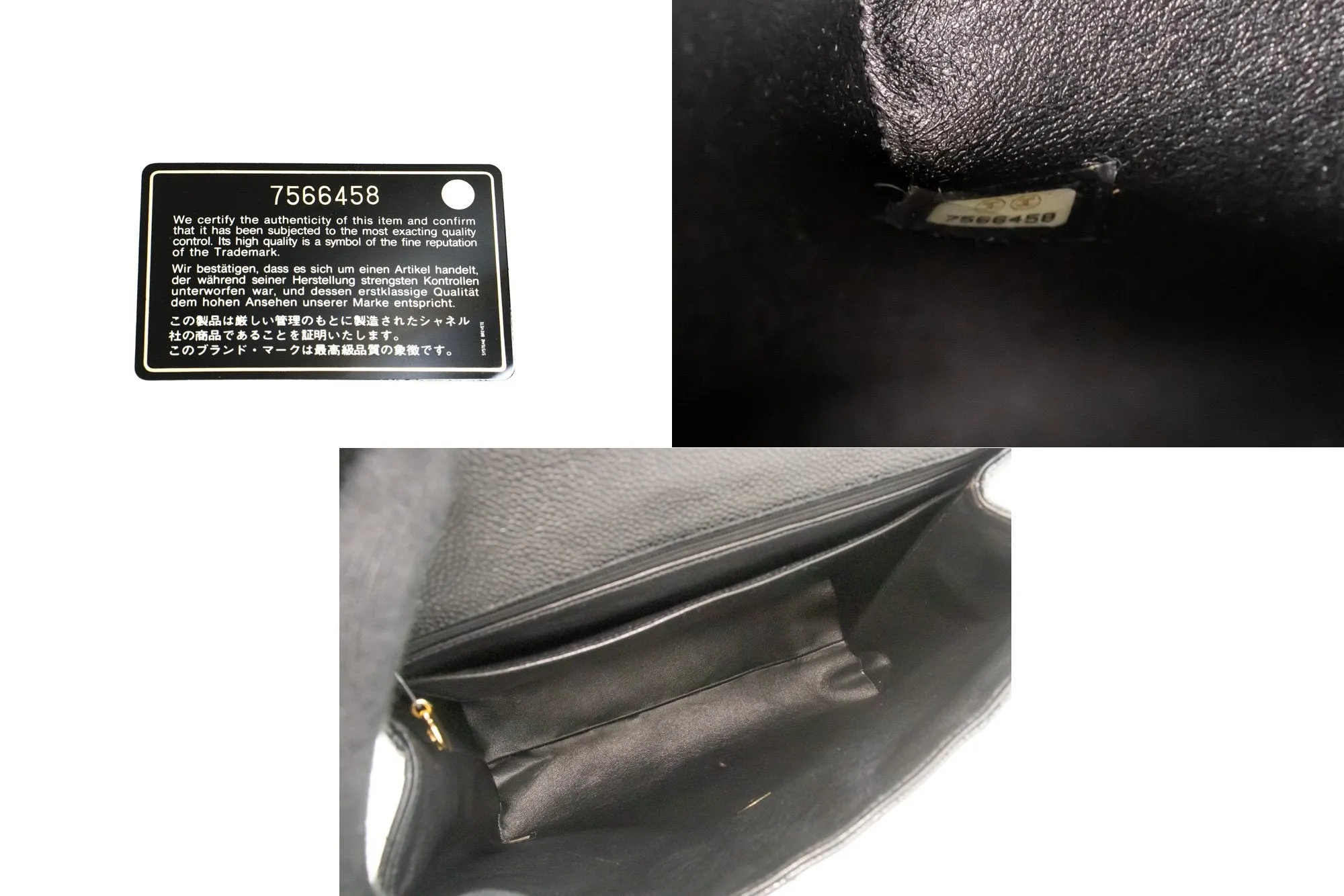 CHANEL Caviar Handbag Top Handle Bag Kelly Black Flap Leather Gold n63