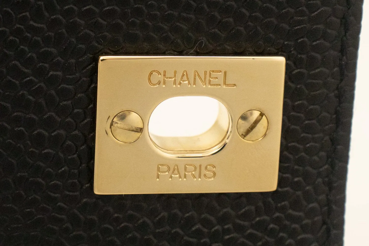CHANEL Caviar Handbag Top Handle Bag Kelly Black Flap Leather Gold n63
