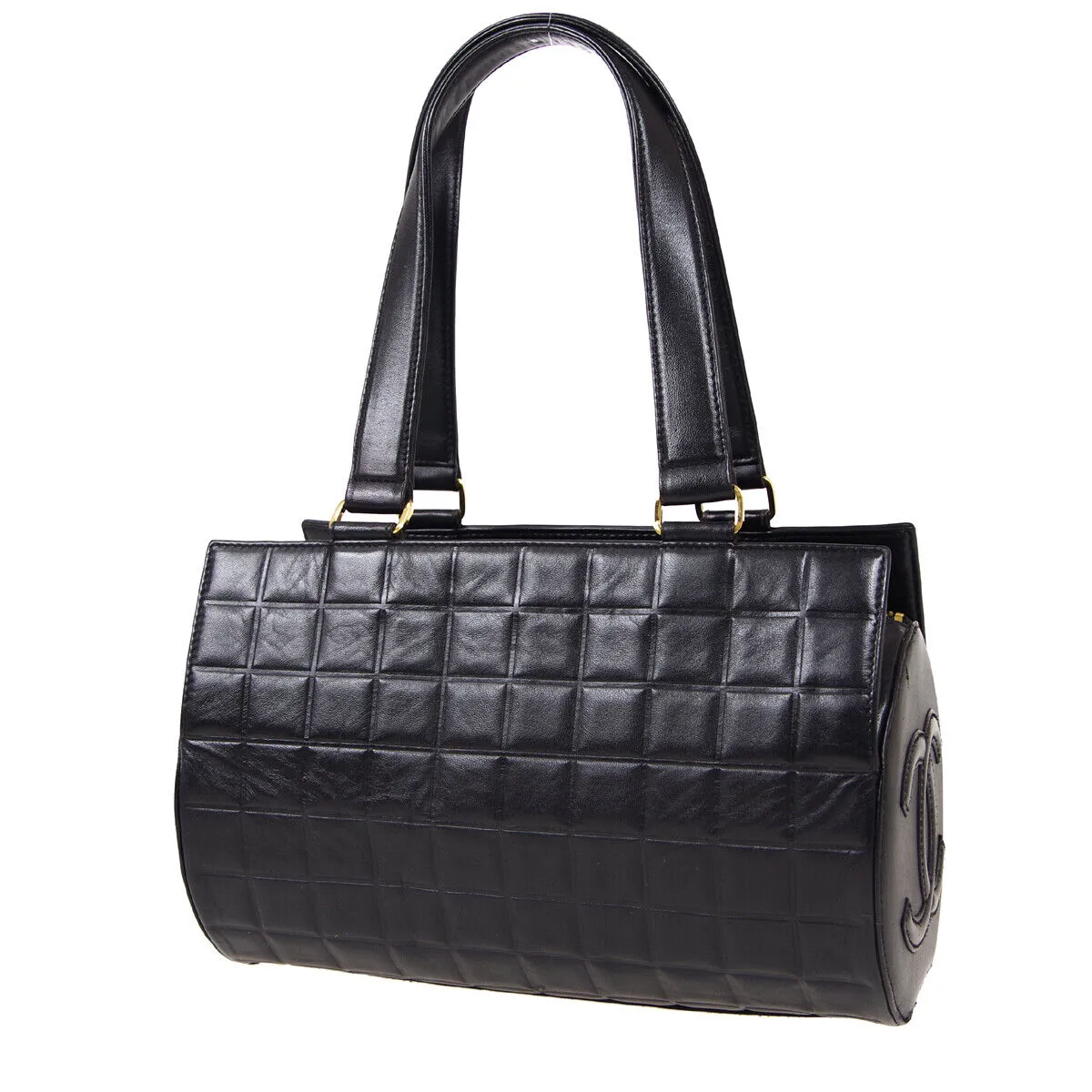CHANEL Choco Bar CC Logos Handbag 7276265 Purse Black Leather  38685