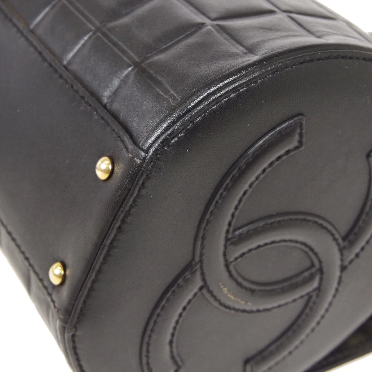 CHANEL Choco Bar CC Logos Handbag 7276265 Purse Black Leather  38685