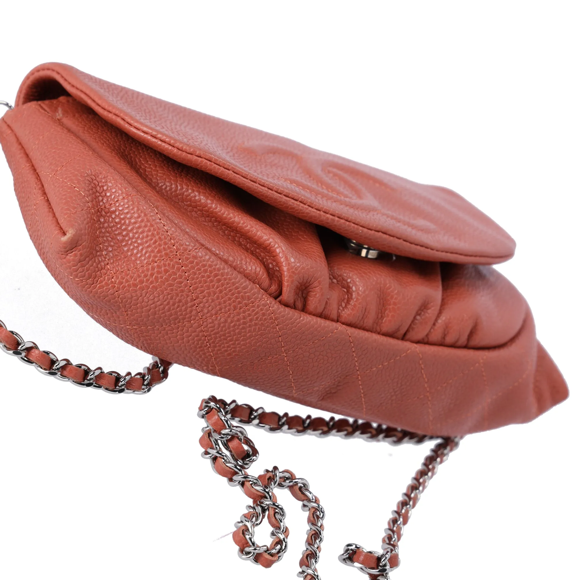 CHANEL Half Moon Flap Crossbody CC Logo Light Brown Caviar Leather