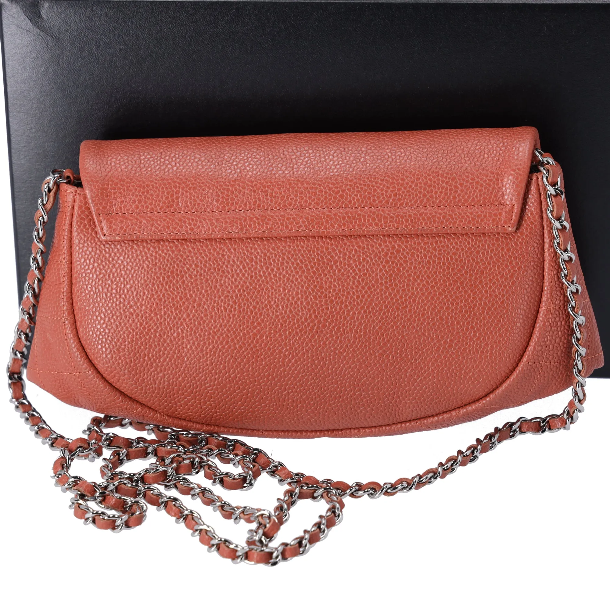 CHANEL Half Moon Flap Crossbody CC Logo Light Brown Caviar Leather