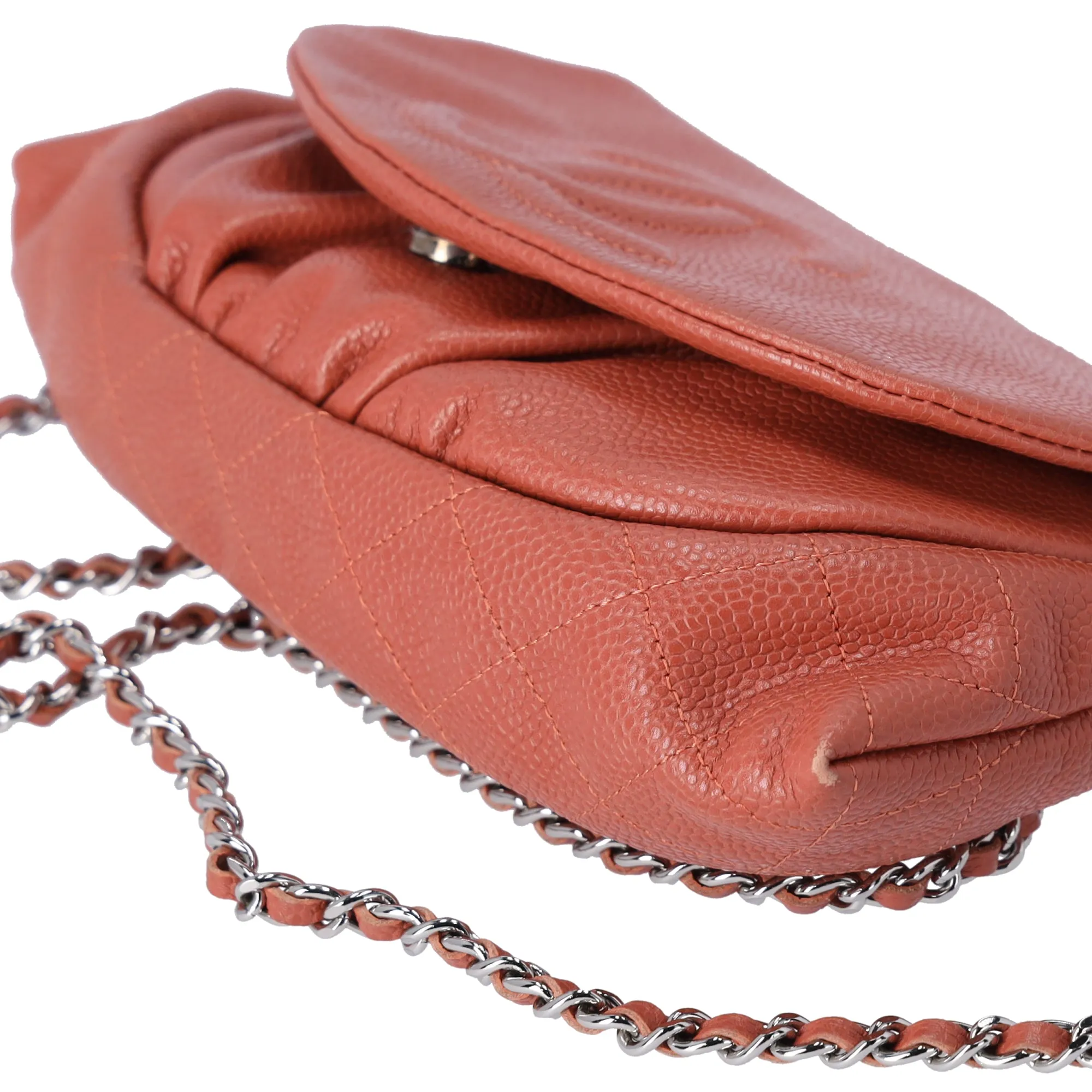 CHANEL Half Moon Flap Crossbody CC Logo Light Brown Caviar Leather