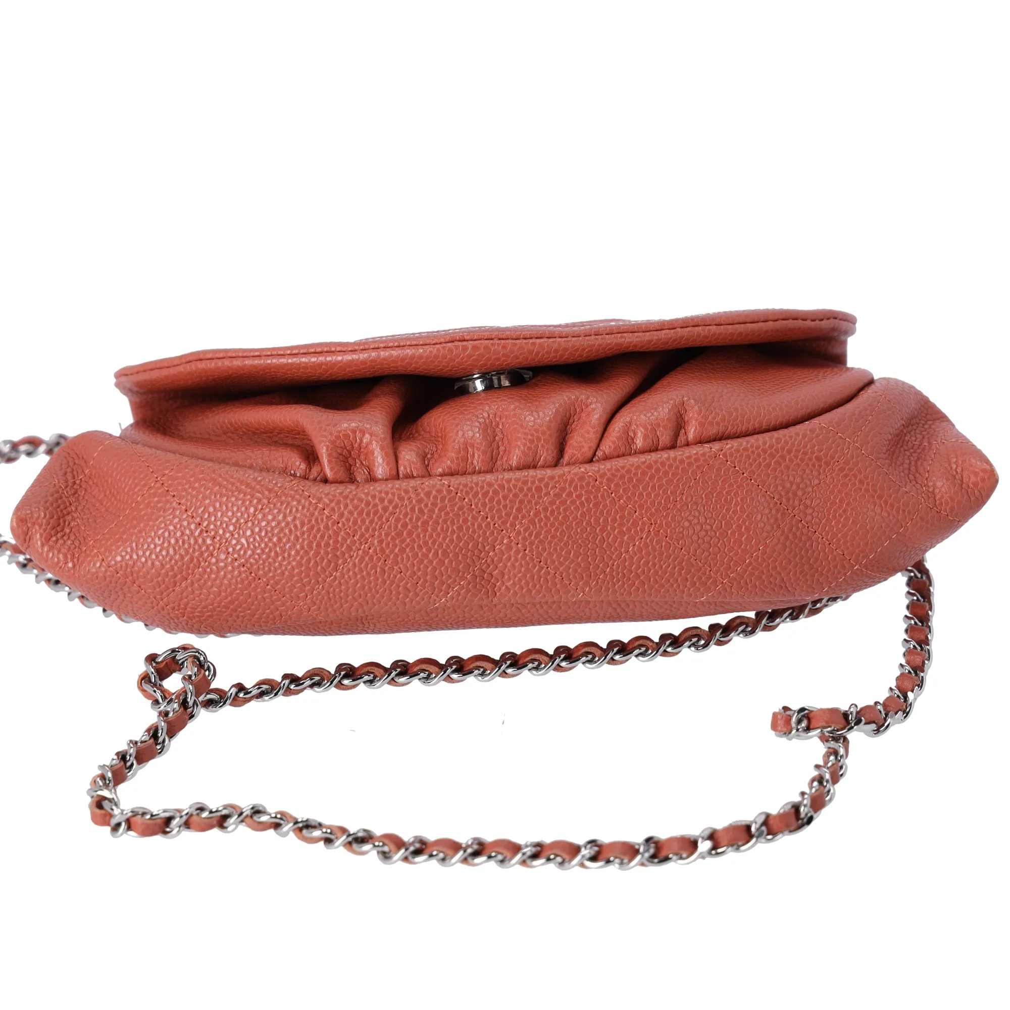 CHANEL Half Moon Flap Crossbody CC Logo Light Brown Caviar Leather