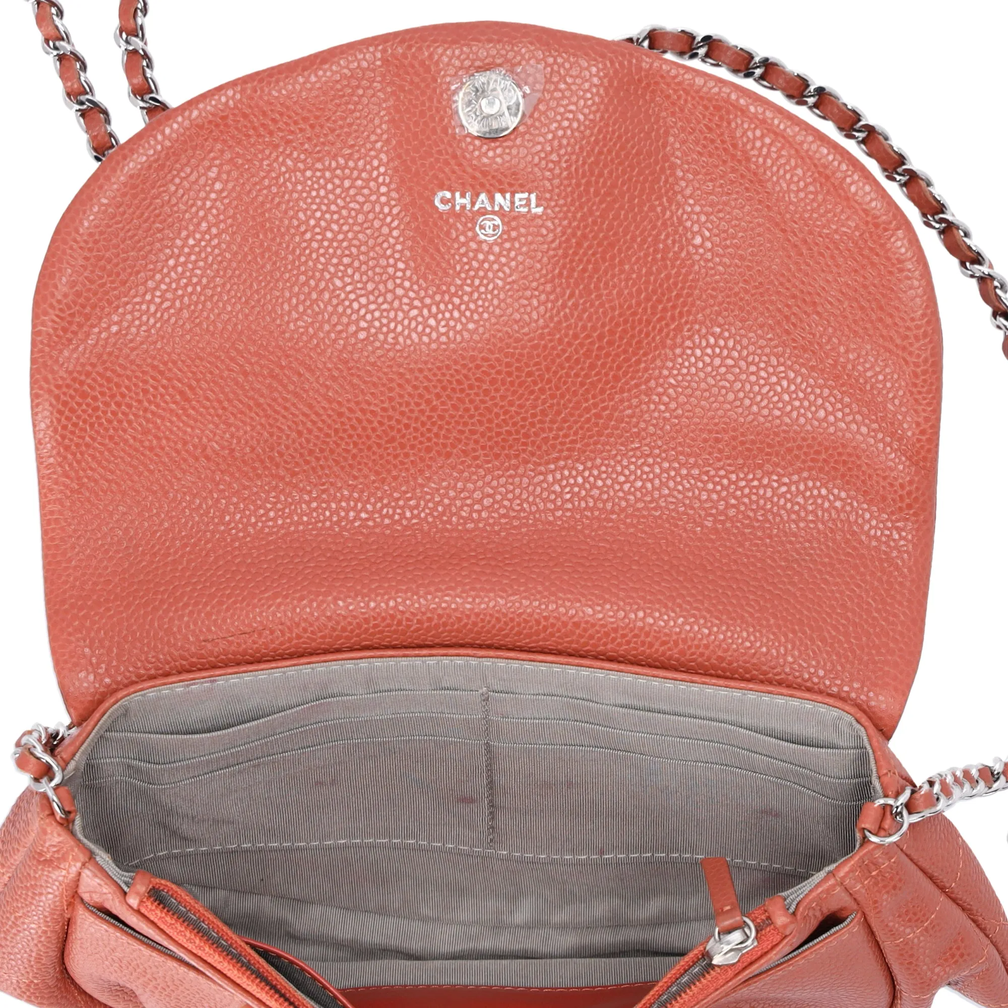 CHANEL Half Moon Flap Crossbody CC Logo Light Brown Caviar Leather