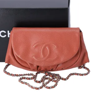 CHANEL Half Moon Flap Crossbody CC Logo Light Brown Caviar Leather