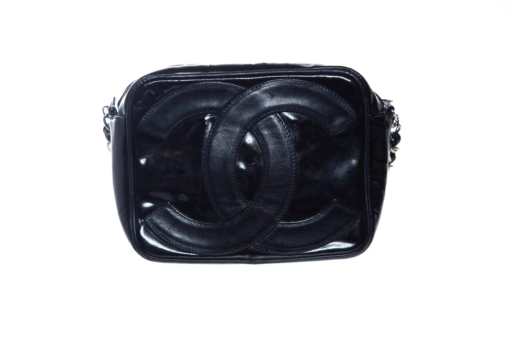 Chanel Vintage 1986/88 Black Patent Leather CC Camera Handbag
