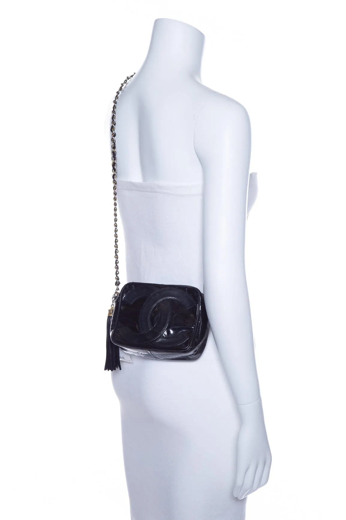Chanel Vintage 1986/88 Black Patent Leather CC Camera Handbag