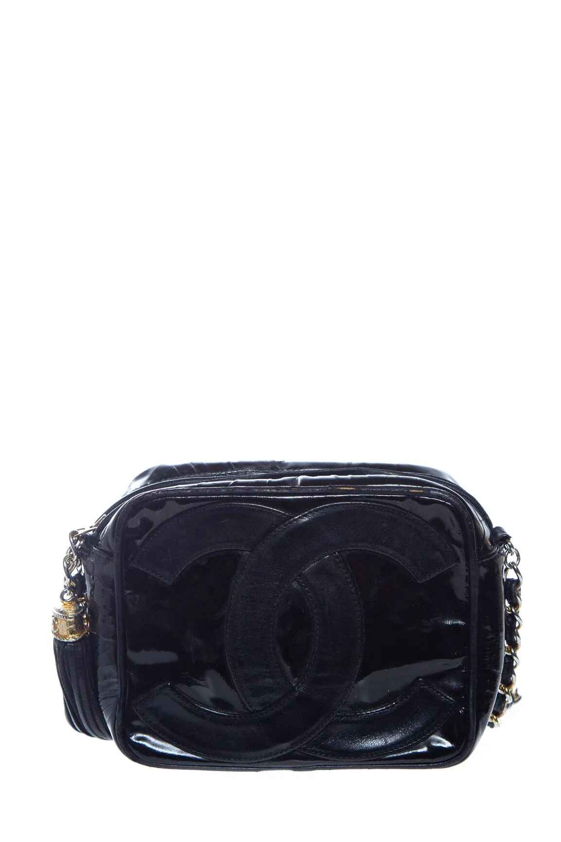 Chanel Vintage 1986/88 Black Patent Leather CC Camera Handbag