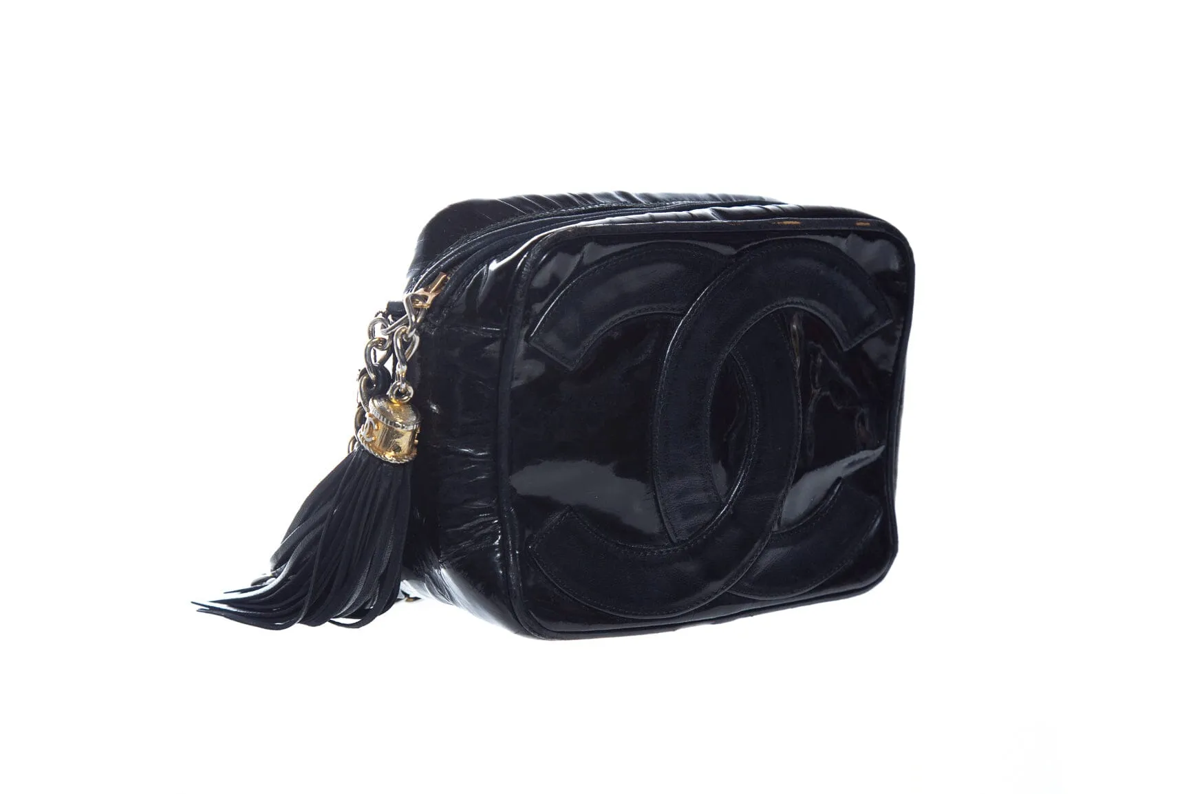 Chanel Vintage 1986/88 Black Patent Leather CC Camera Handbag