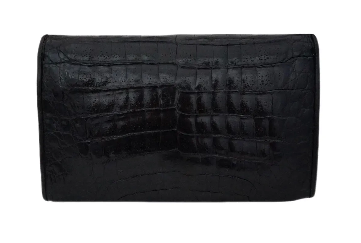 Chanel Vintage Black Crocodile 10” Flap Handbag