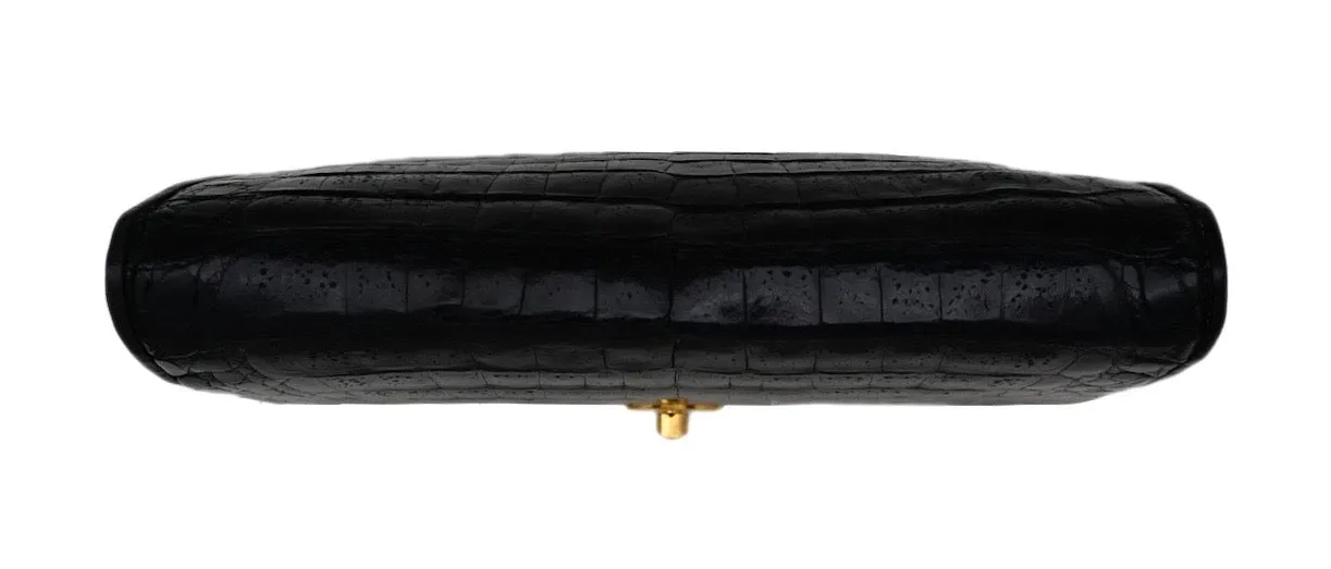 Chanel Vintage Black Crocodile 10” Flap Handbag