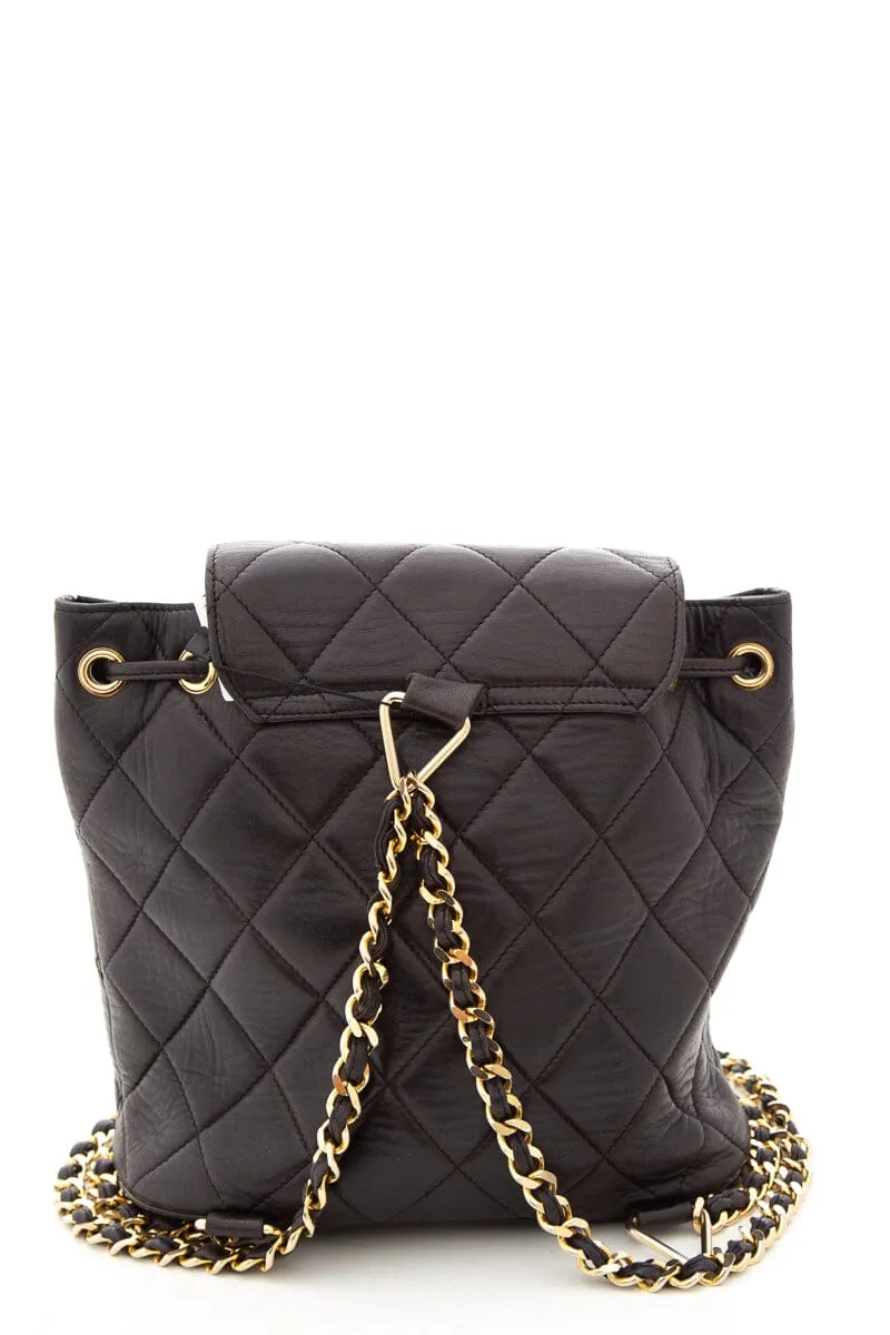 Chanel Vintage Black Lambskin Quilted Drawstring Backpack