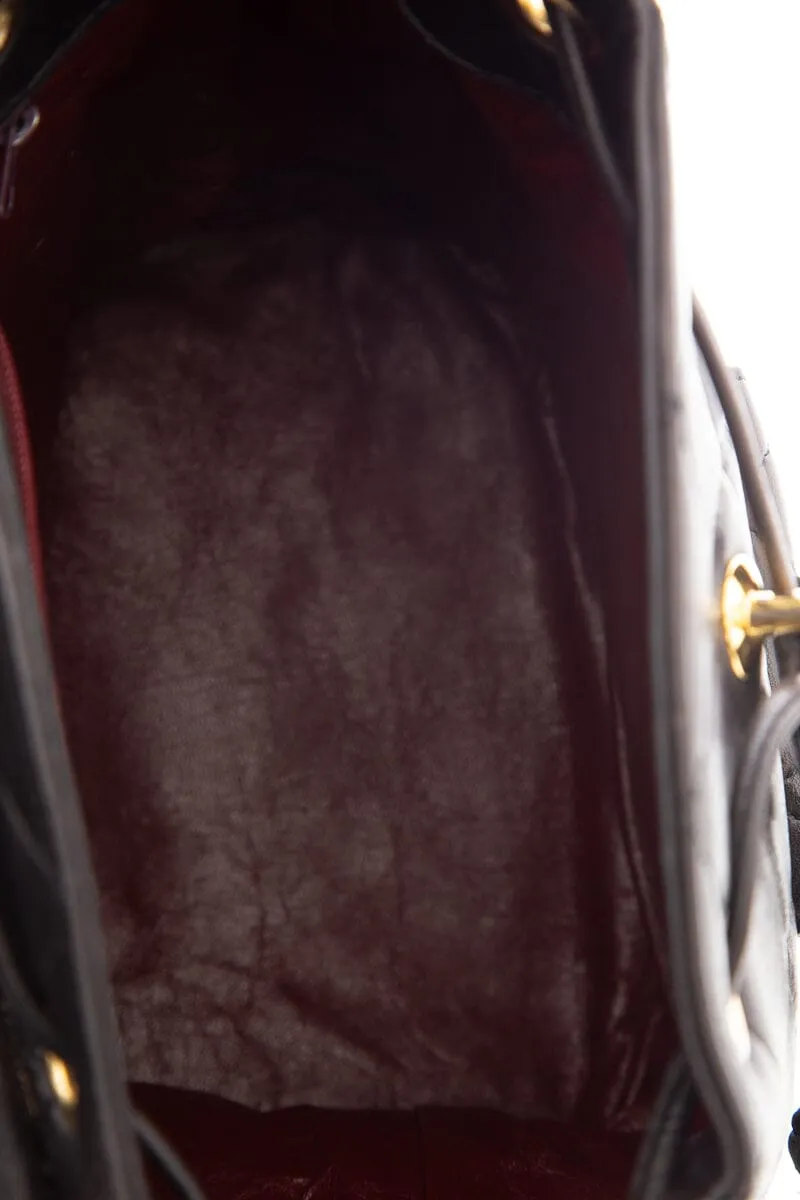 Chanel Vintage Black Lambskin Quilted Drawstring Backpack