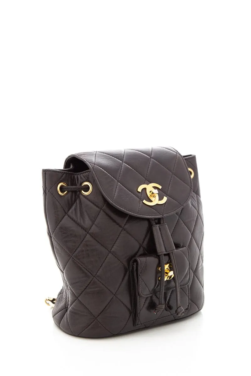 Chanel Vintage Black Lambskin Quilted Drawstring Backpack