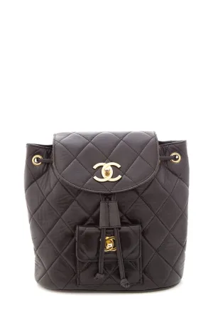 Chanel Vintage Black Lambskin Quilted Drawstring Backpack