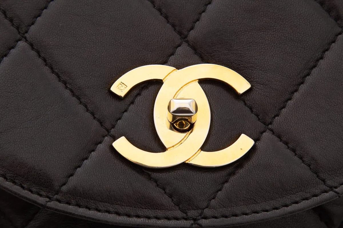 Chanel Vintage Black Lambskin Quilted Drawstring Backpack
