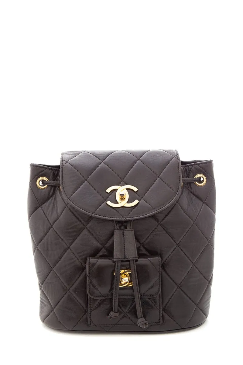 Chanel Vintage Black Lambskin Quilted Drawstring Backpack