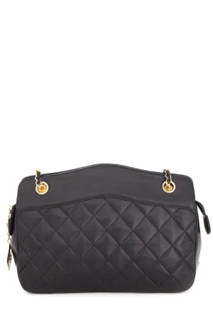 Chanel Vintage Black Quilted Medallion Zip Tote  Shoulder Bag