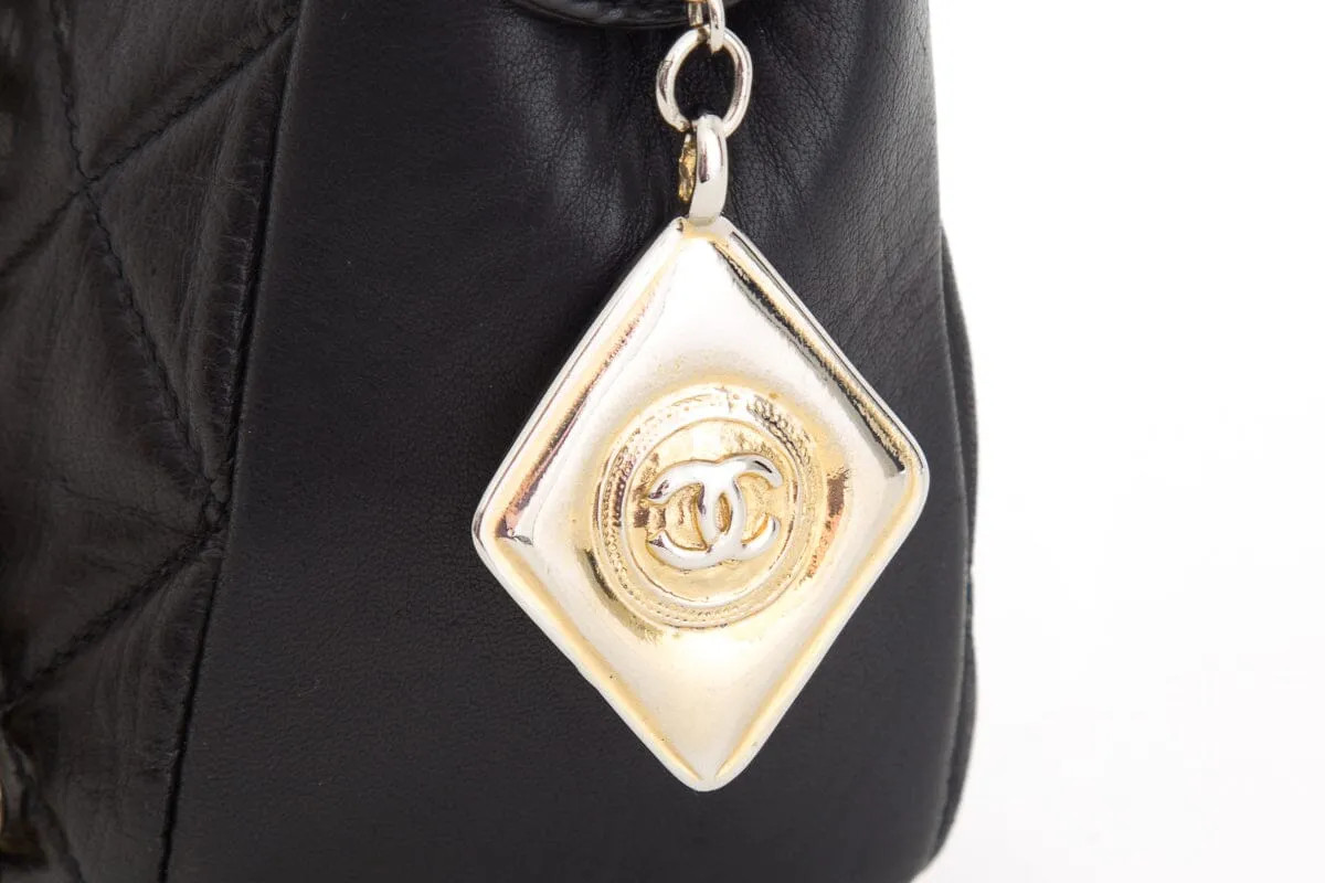 Chanel Vintage Black Quilted Medallion Zip Tote  Shoulder Bag